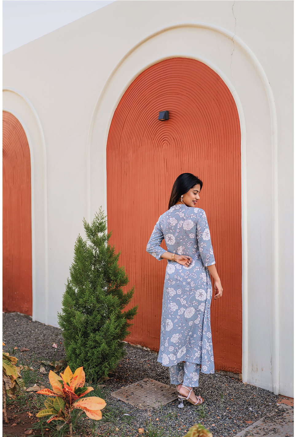 Hazy Petal Blue Viscose Co-ord with Chinese Collar &amp; 3/4th sleeves