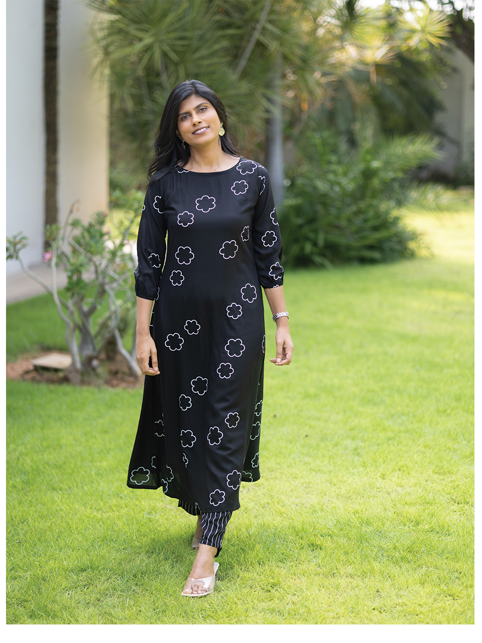 Lunar Whisper Black Co-ord with Boat neck &amp; 3/4th sleeves