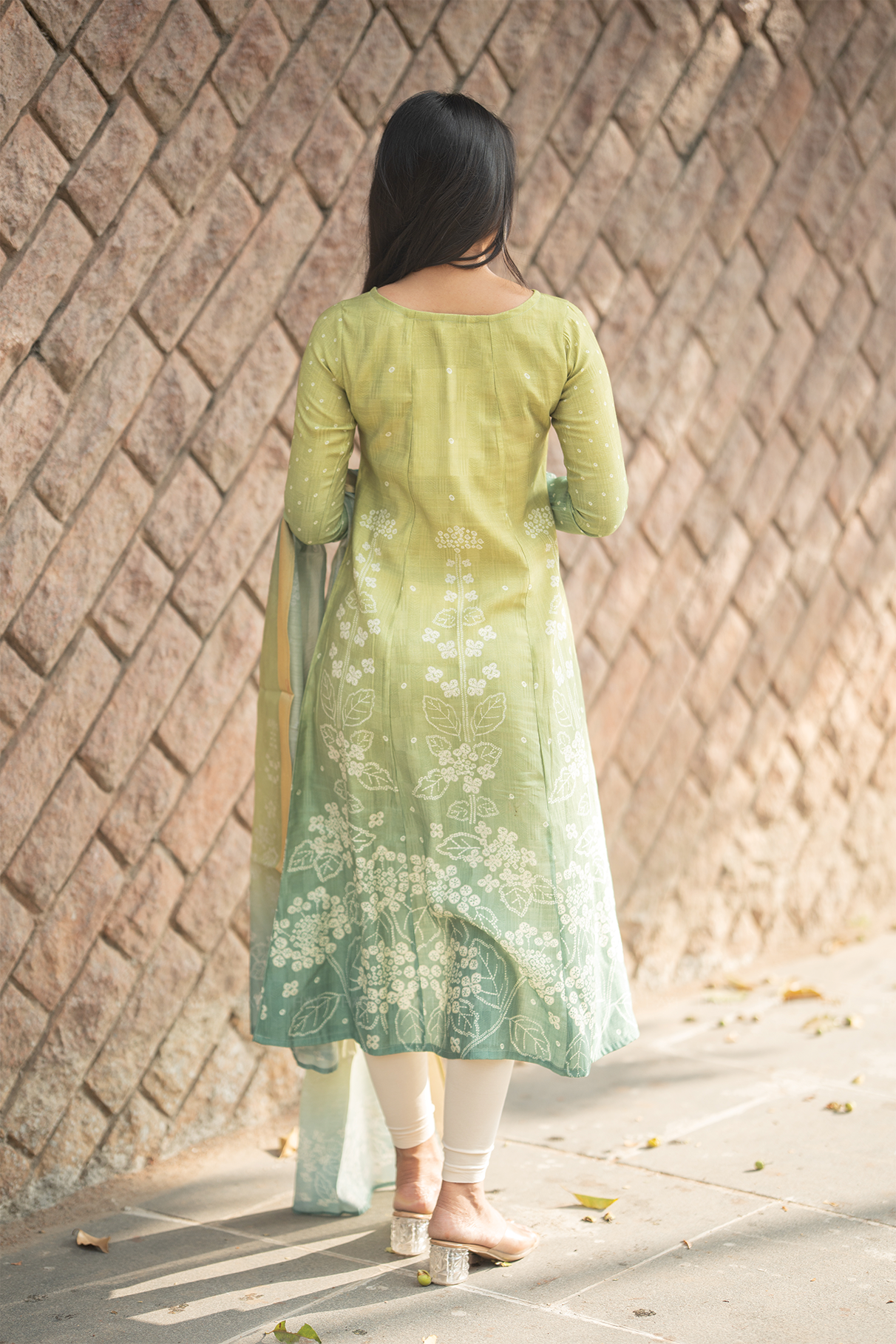 Pistachio Petal Printed 2 Piece Bombay Silk Blend Kurta with Dupatta