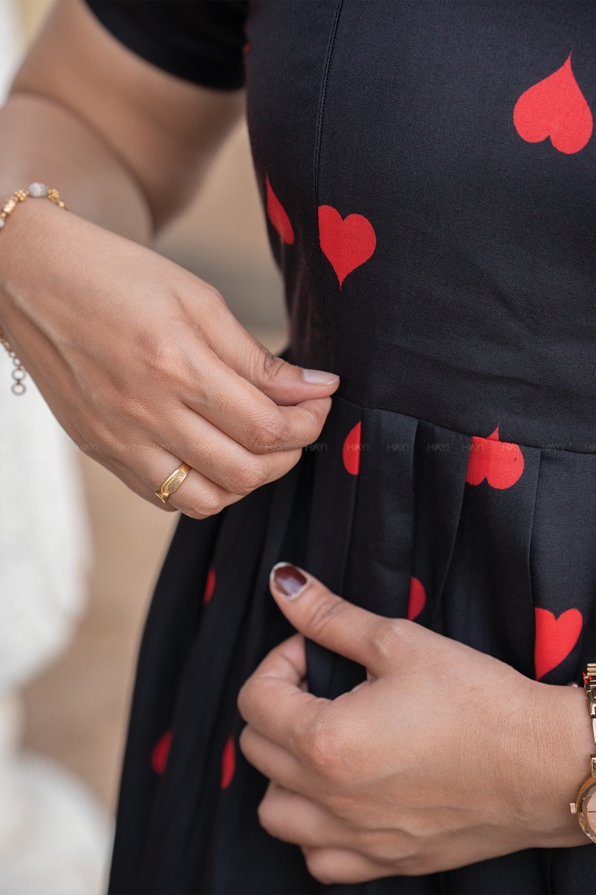 Ebonheart Black printed Maternity and Feeding Cotton Flex Dress