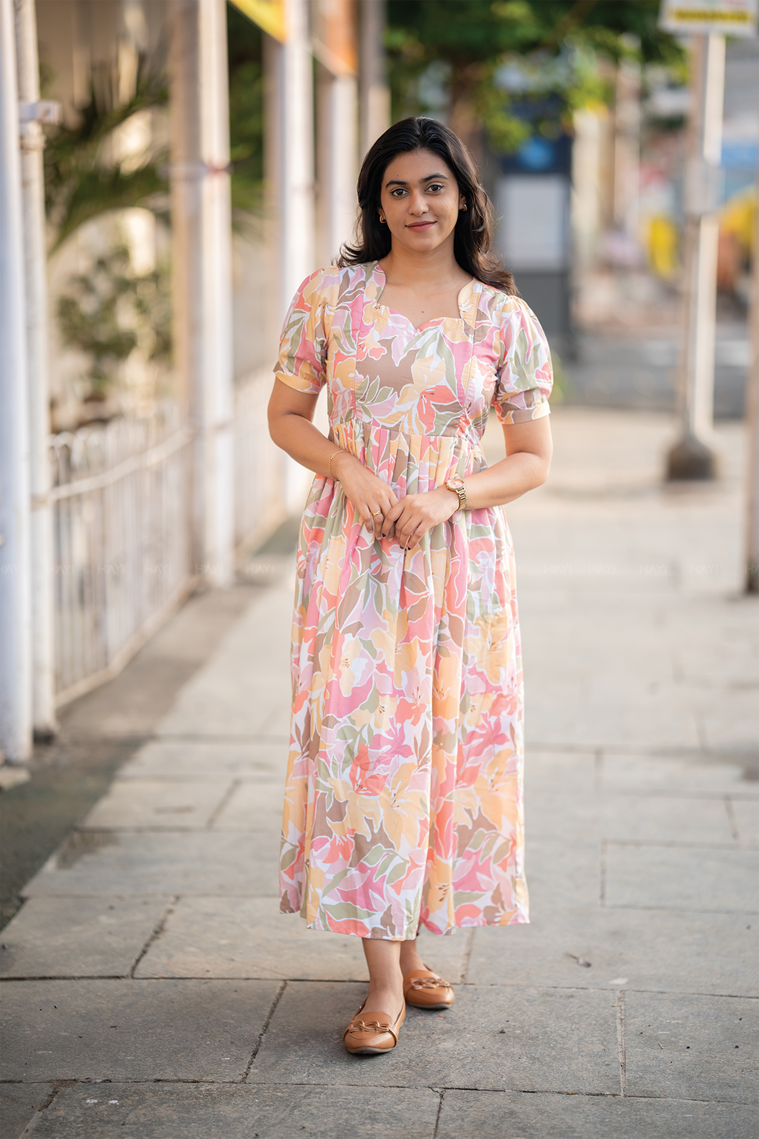 Seraphine White floral printed Maternity and Feeding Cotton Blend Dress