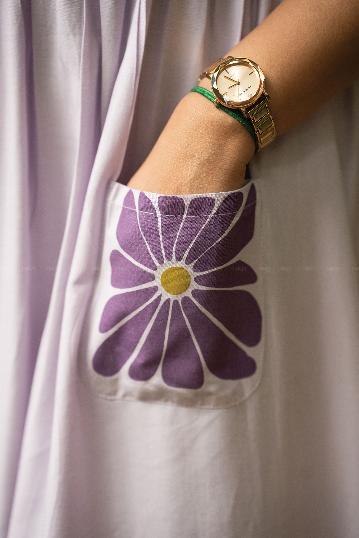 Floral Flow Lavender Viscose Dress with Square Neckline &amp; Puff Sleeves