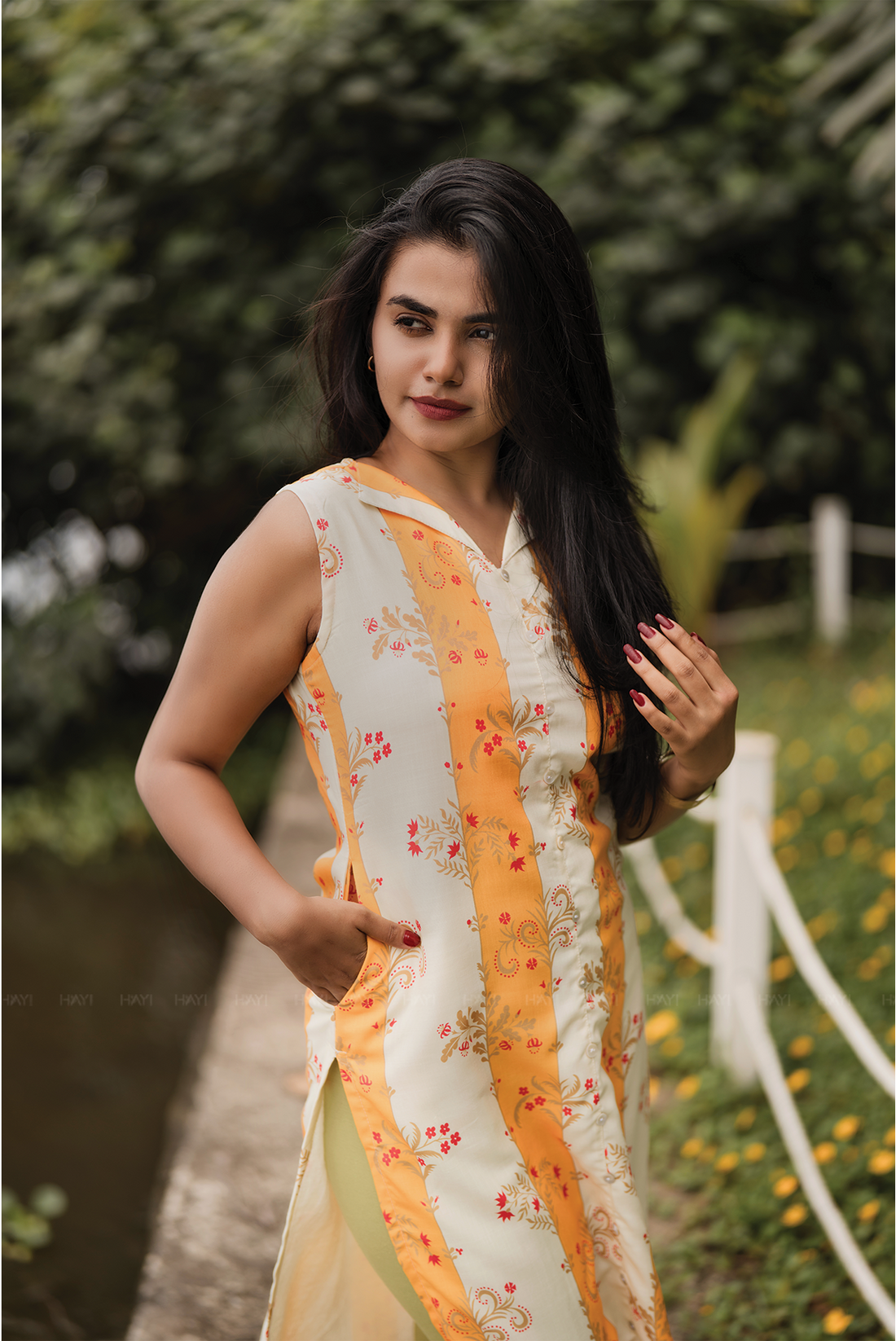 Sylan Yellow with Sunshine floral printed Viscose Kurta