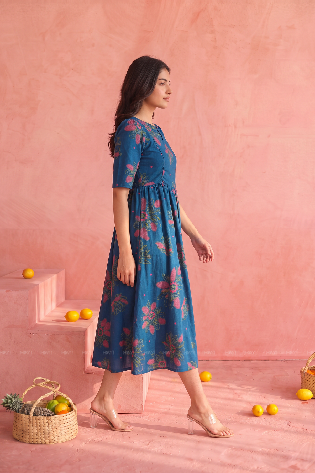 Bloom Tide Teal Floral Printed Maternity Maxi Dress
