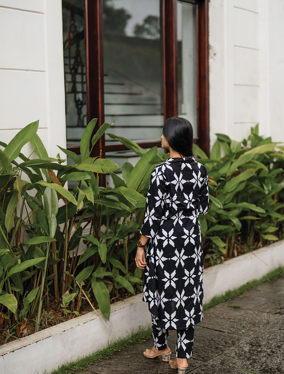 Charcoal Charm Black Cotton Flex Co-ord with Shirt Collar &amp; Elbow sleeves