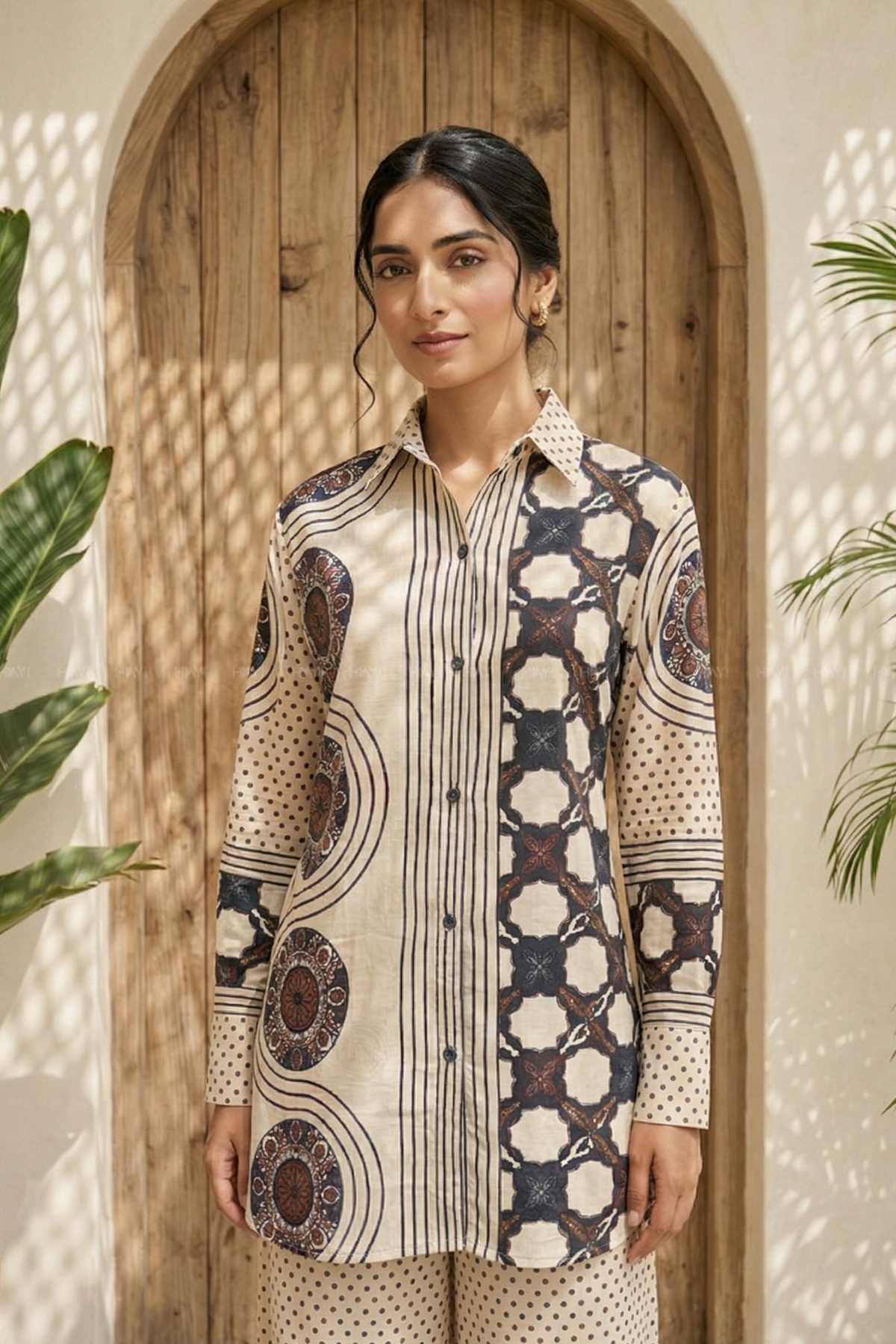 Desert Rhythm Beige Printed Cotton Co-ords Set