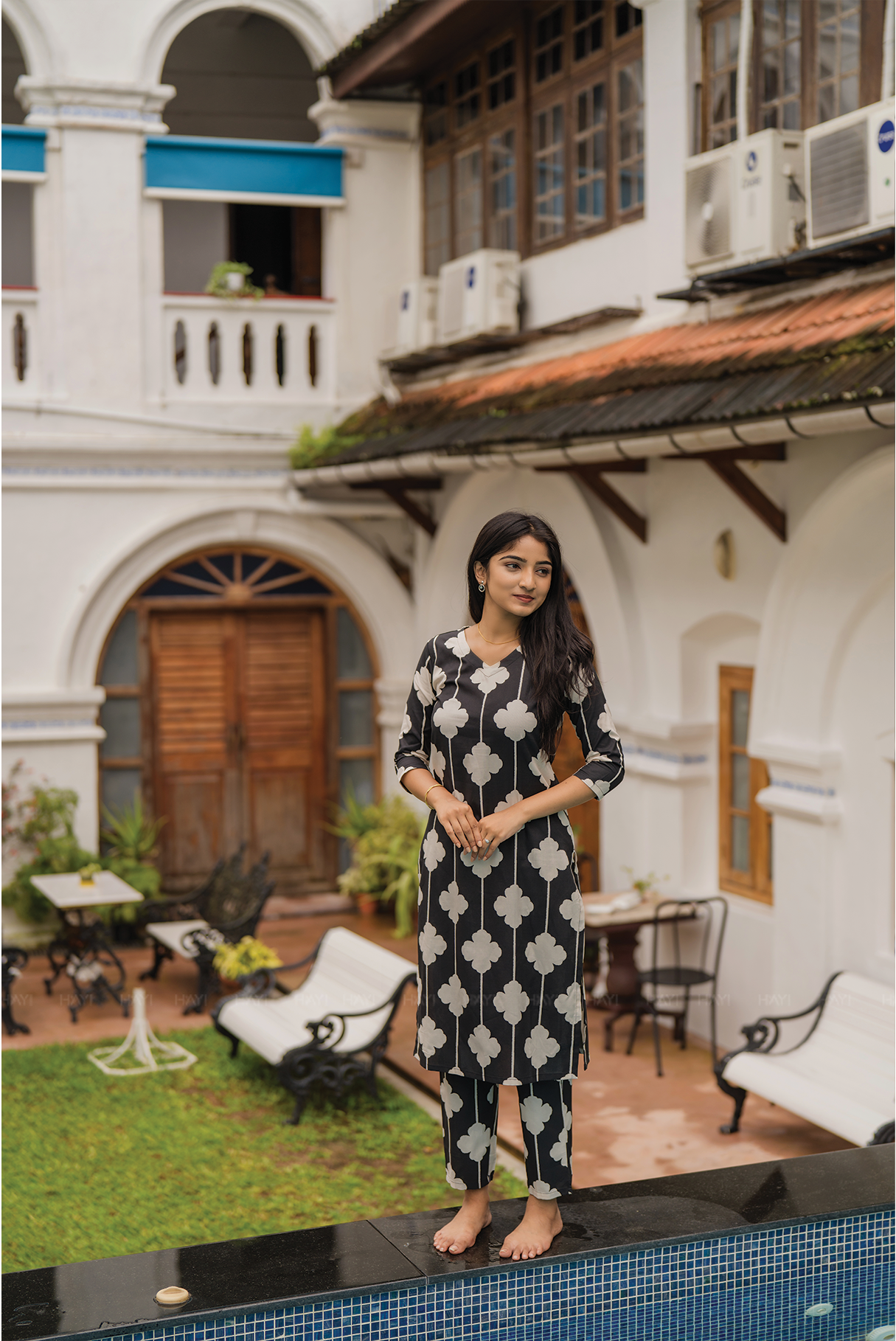 Blushstem Black Viscose Co-ord with V-Neck &amp; Floral Print