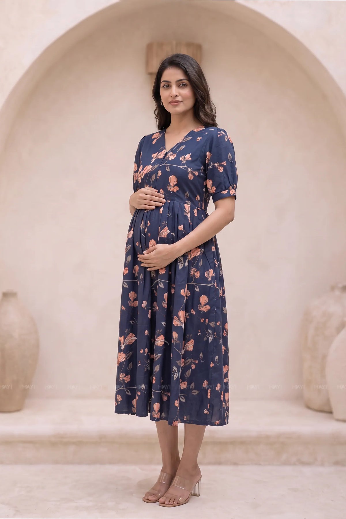 Calista Fern Navy Printed Maternity Maxi Dress