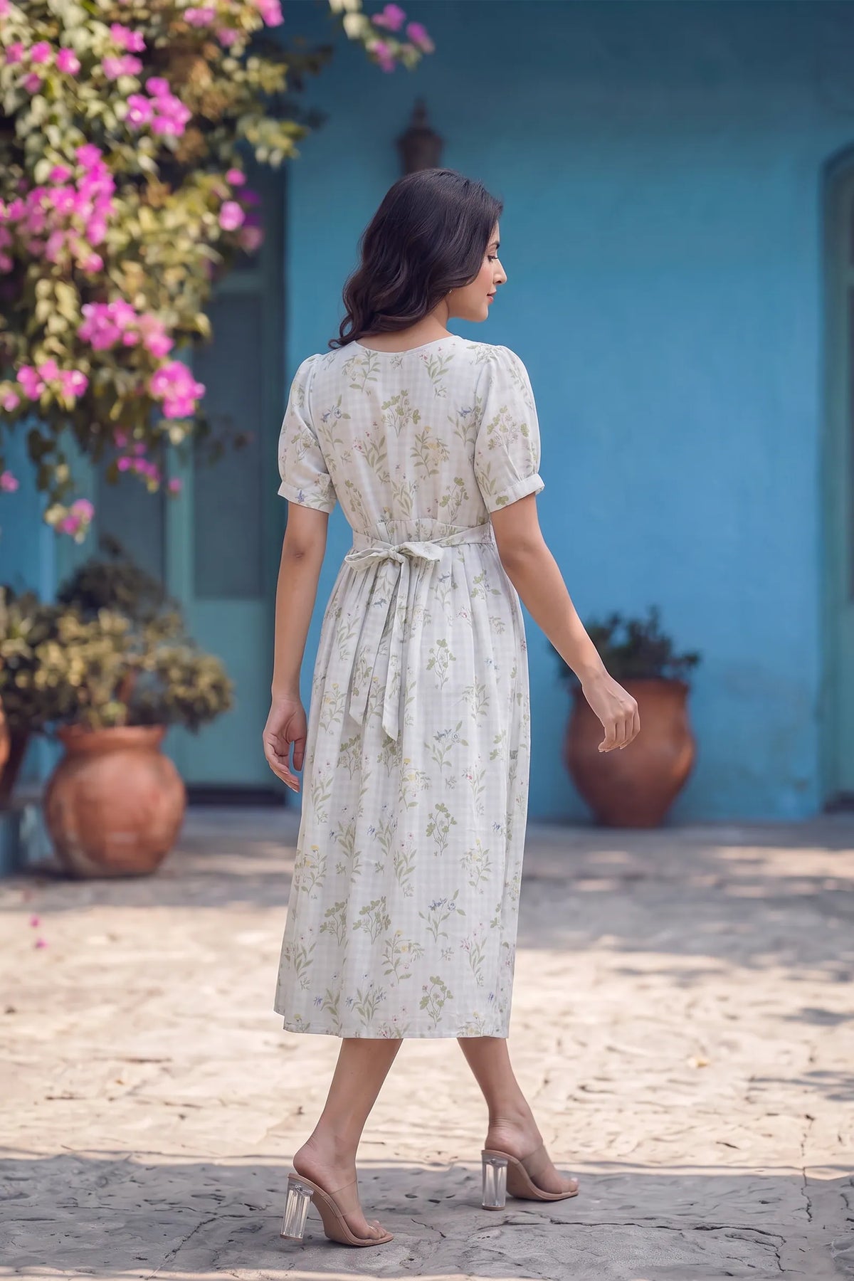 Floral Coutours Off-White Printed Maternity Maxi Dress with Center Zip