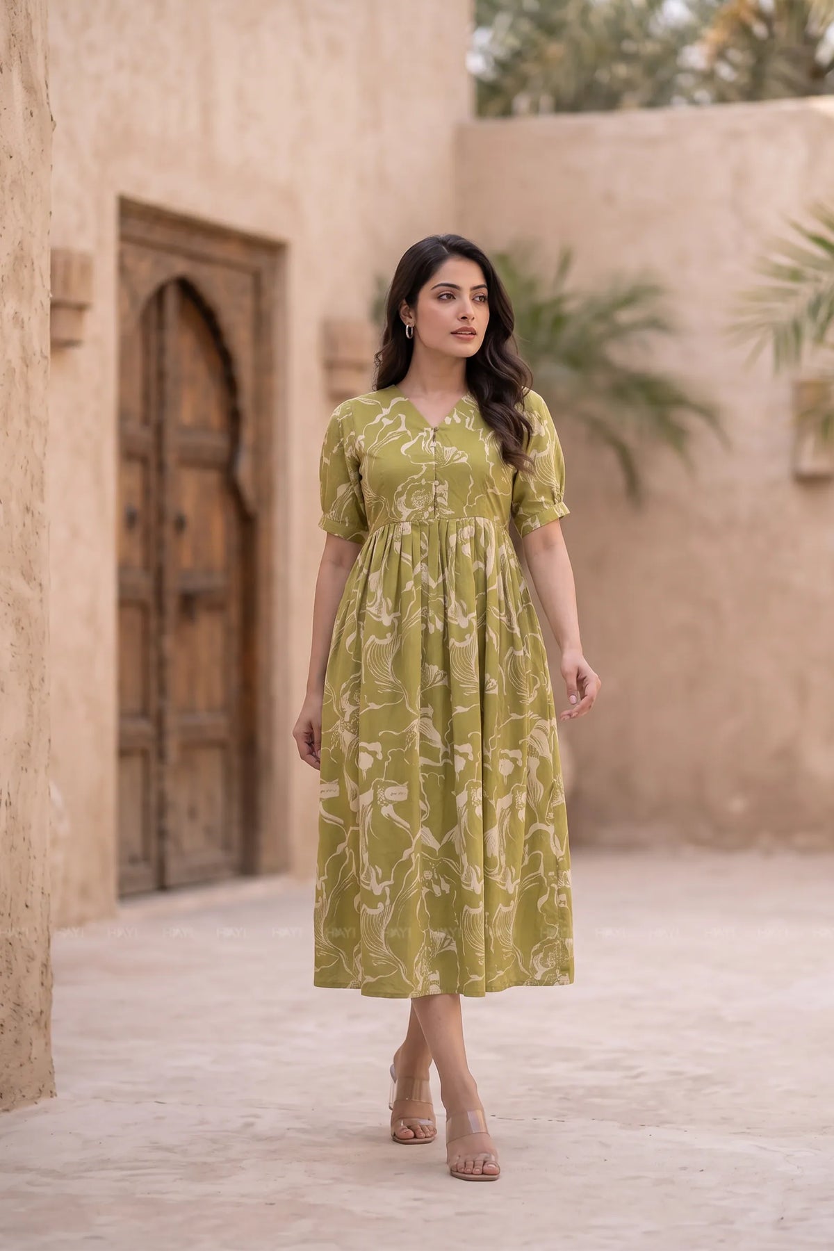 Garden Abstract Green Printed Maternity Maxi Dress