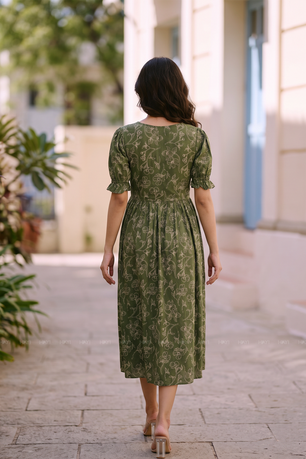 Olive Muse Green Floral Printed Maternity Maxi Dress