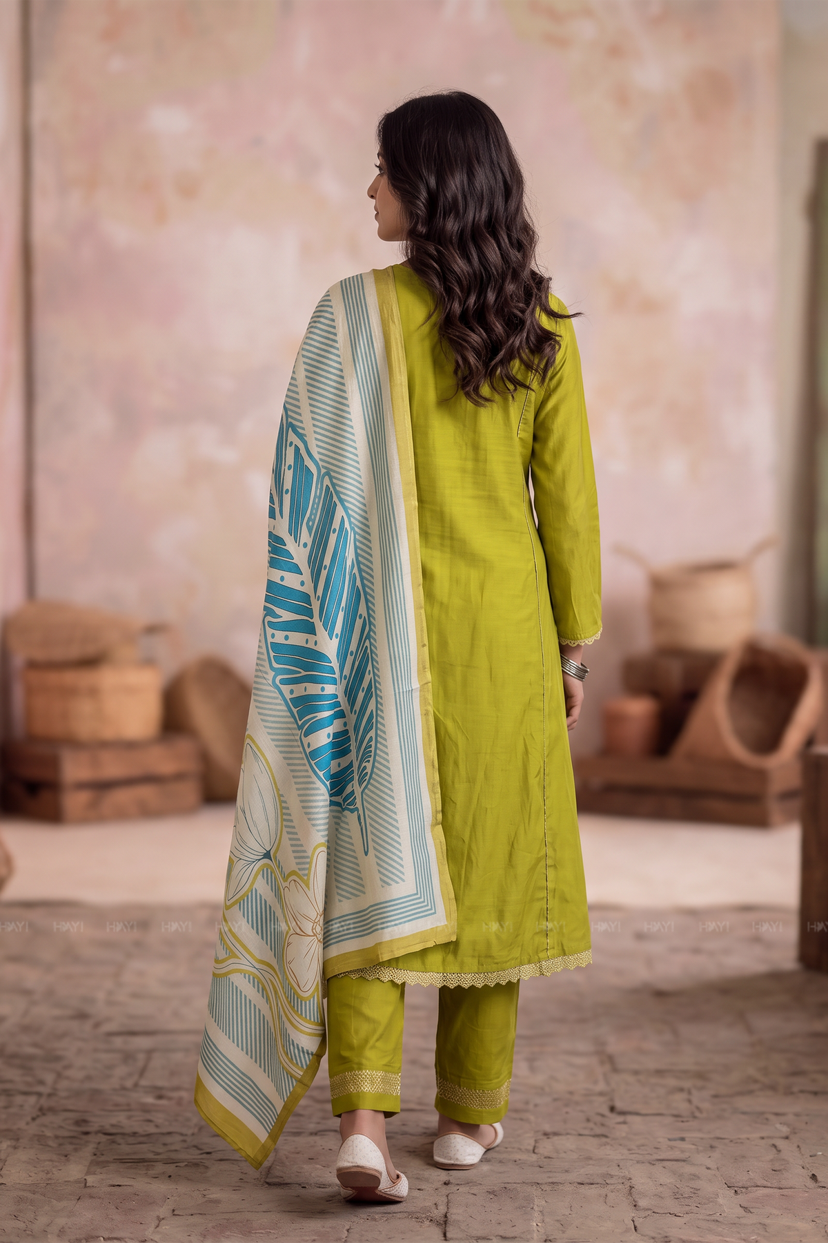 Azure Mosaic Green Silk Blend Printed 3-Piece Kurta Set