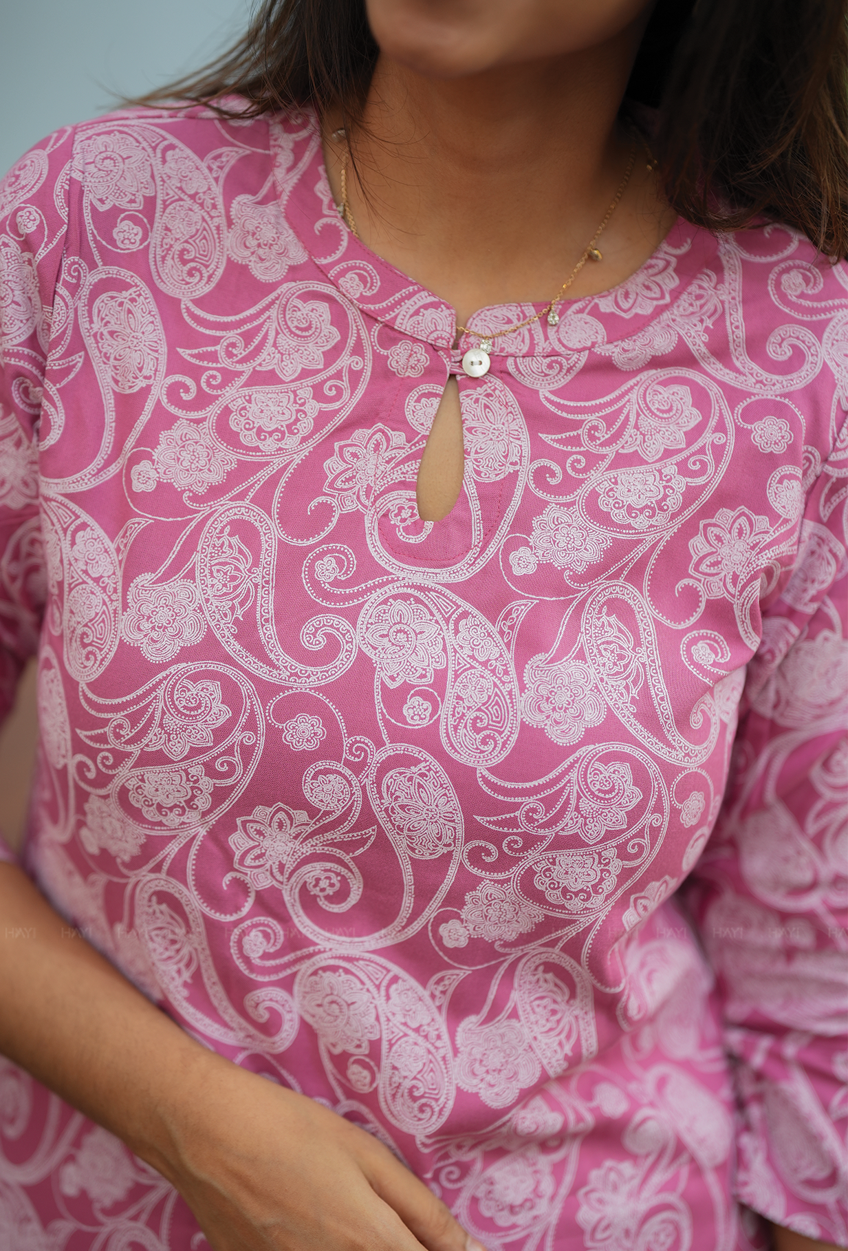 Light Pink with Paisley Whisper printed Viscose Kurta