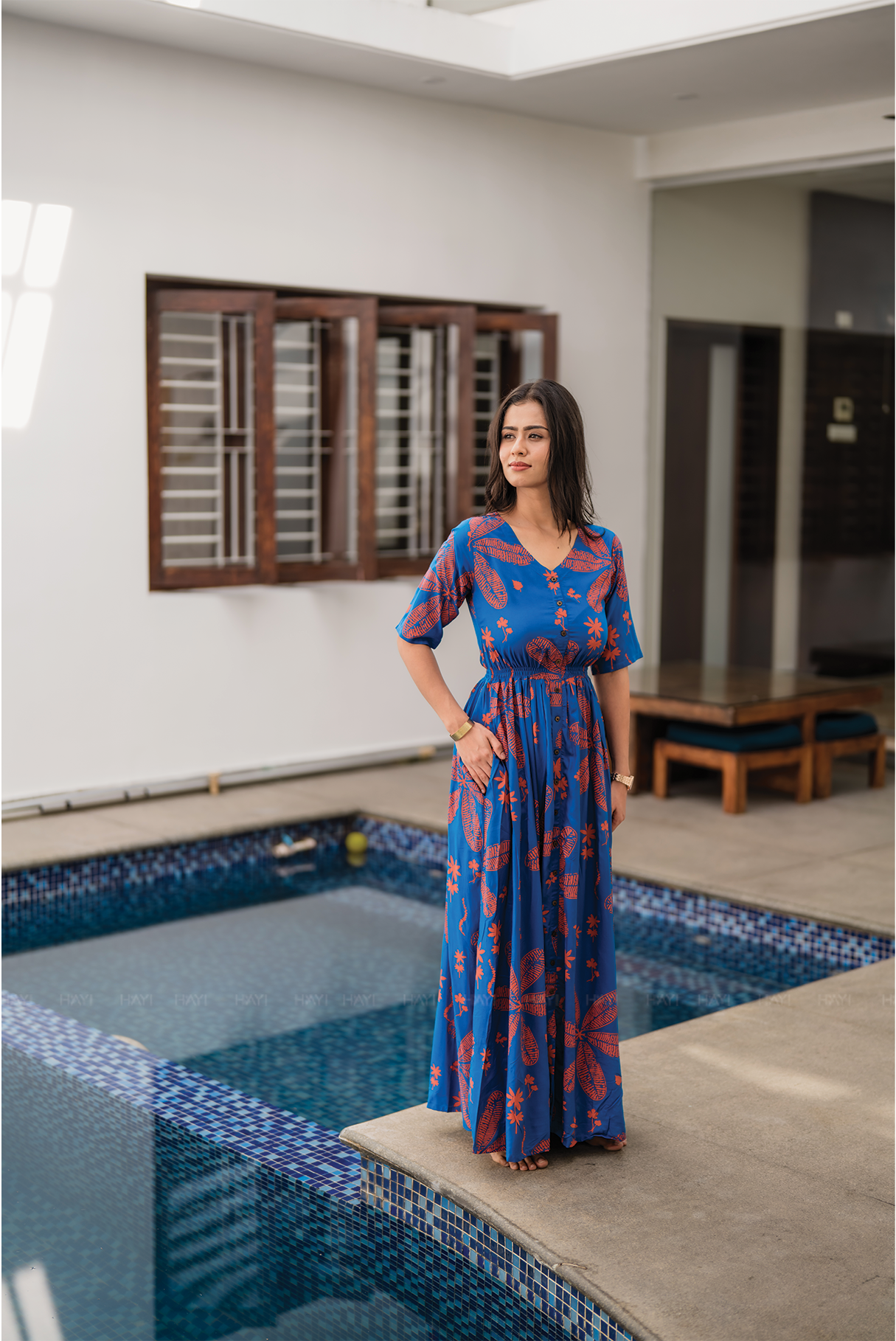 Tropic Tale Blue Viscose Dress with Waist Elastic HAY! Tropic Tale Blue Viscose Dress with Waist Elastic HAY!
