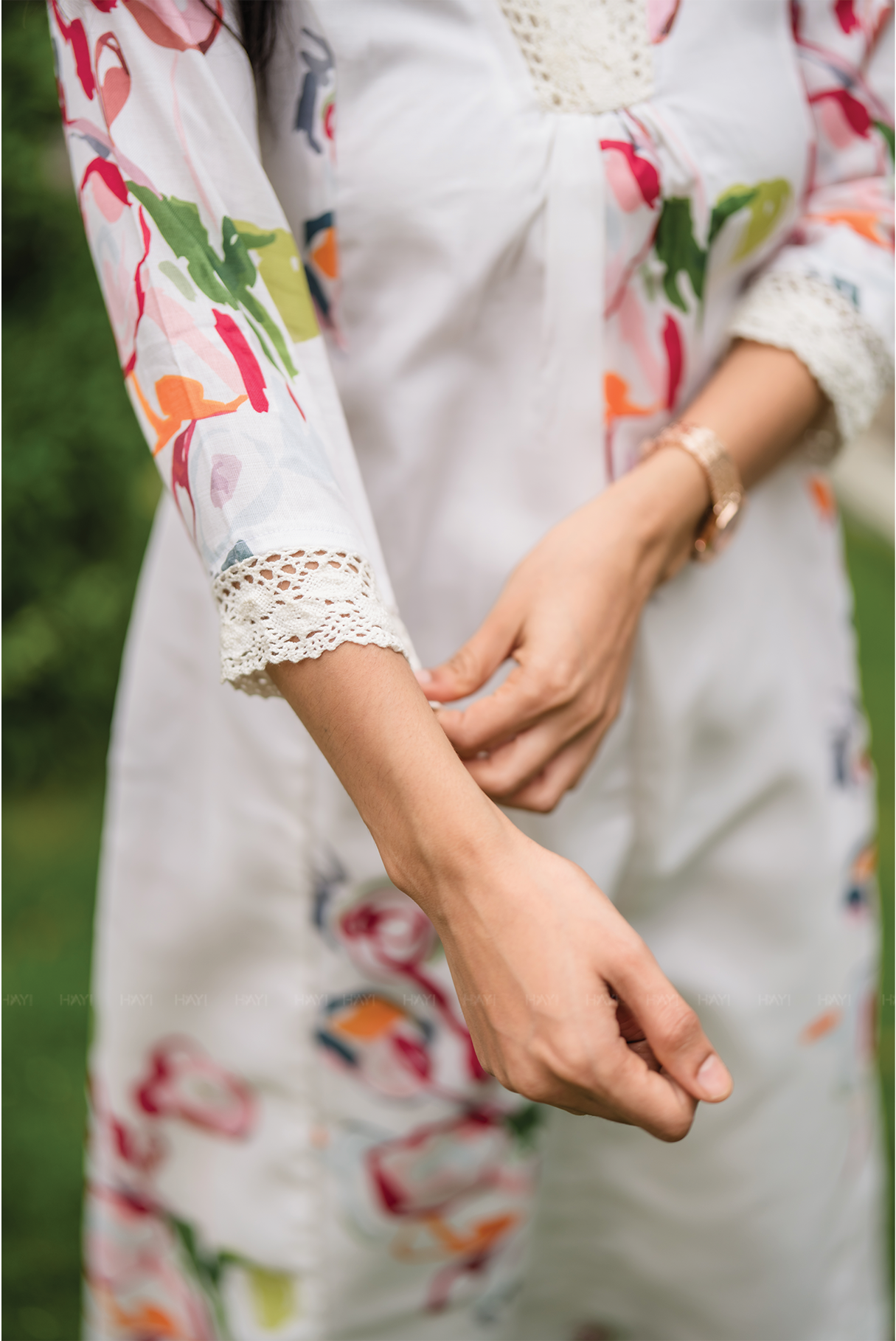 Pastel Floral Dream Half-White Linen Blend Co-ord with V-Neck &amp; Lace