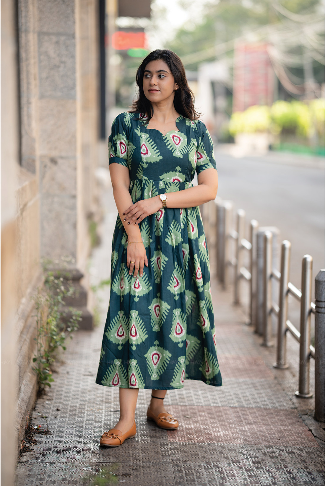 Inkmist Navy printed Maternity and Feeding Cambric Dress