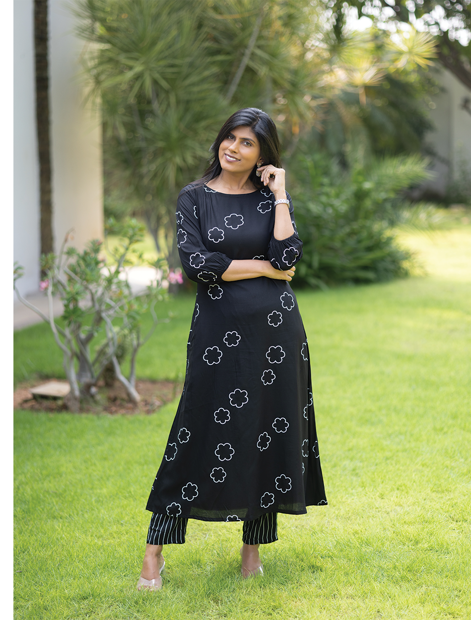 Lunar Whisper Black Co-ord with Boat neck &amp; 3/4th sleeves