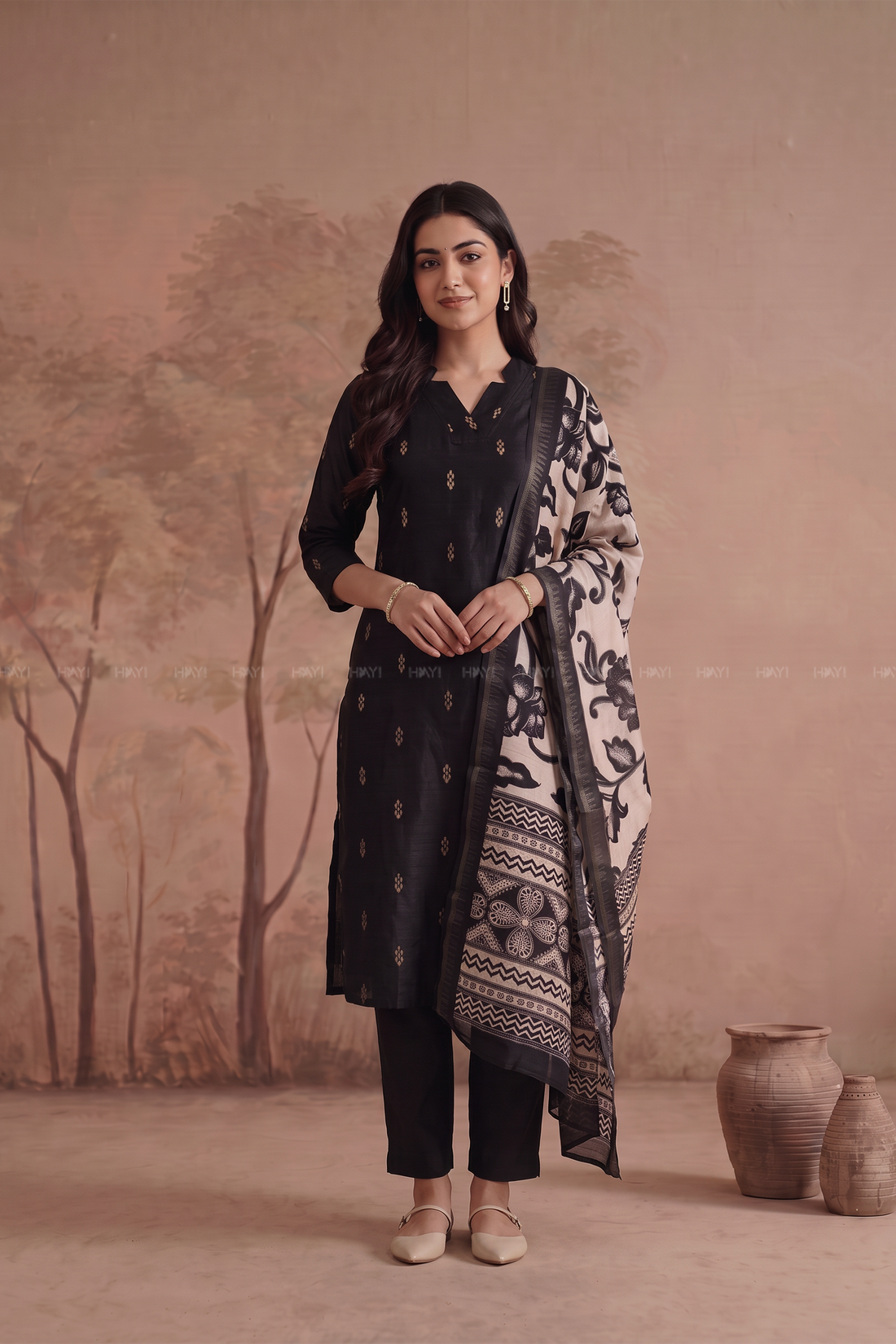 Naira Muse Black Silk Blend Handloom Woven 3-Piece Kurta Set