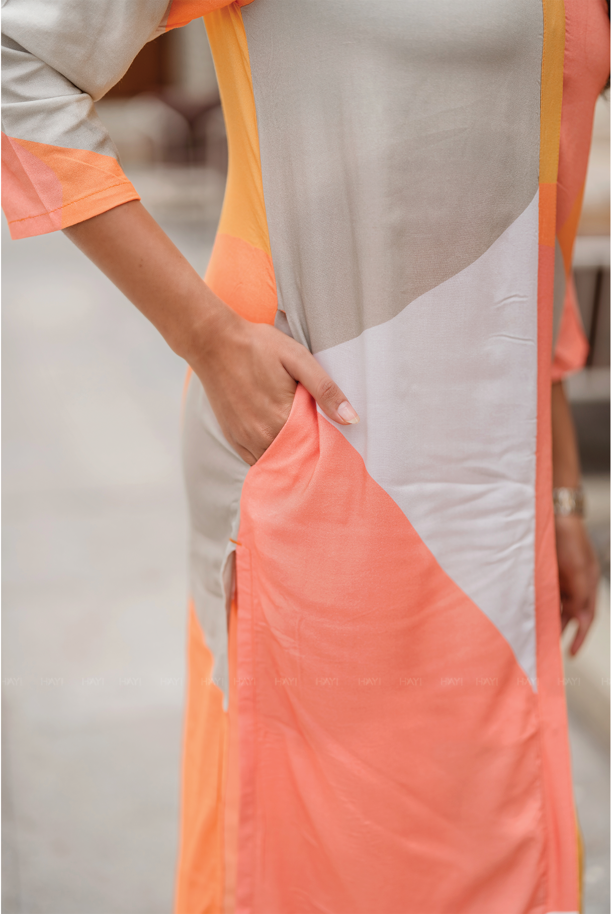 Rustic Rhythm Beige Viscose Co-ord with Chinese Collar &amp; 3/4th Sleeves