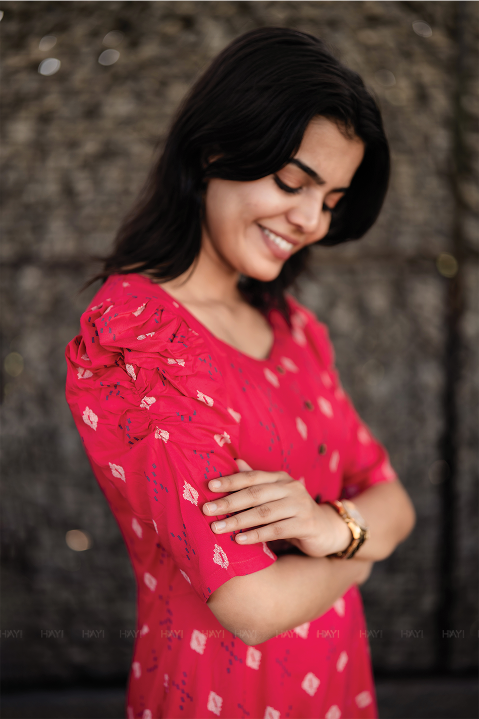 Redloom Cotton Dress with Sweetheart neck &amp; Leg-O-Mutton Sleeves