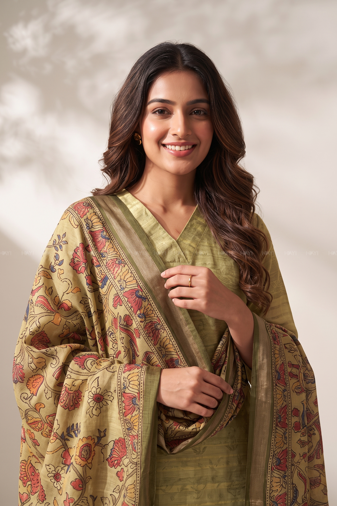 Tanira Green 3-Piece Tussar Silk Blend Floral Printed Kurta with Pant &amp; Dupatta