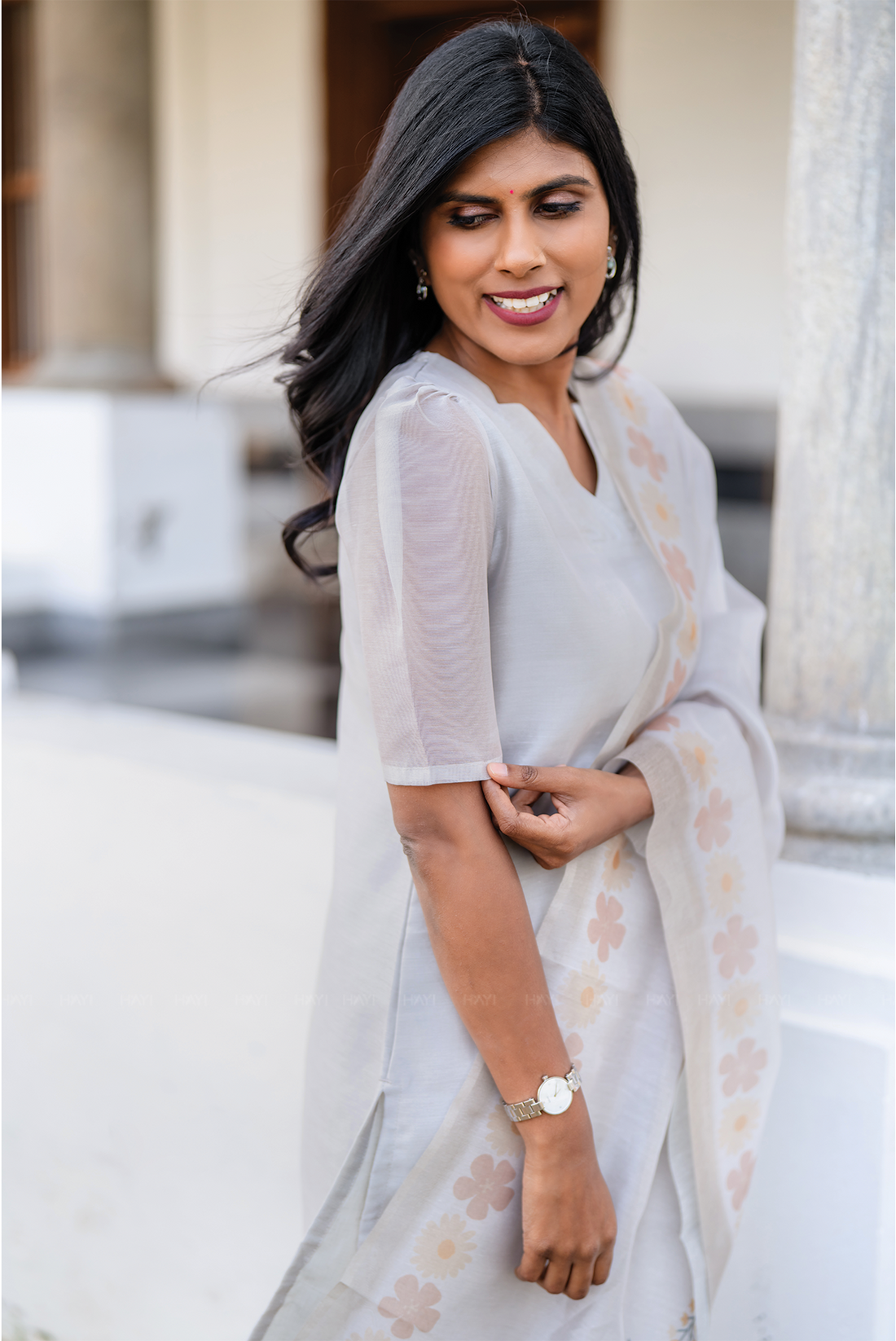 Silver Blossom 3 Piece Silk Blend Hand Embroidery Kurta with Pant &amp; Dupatta