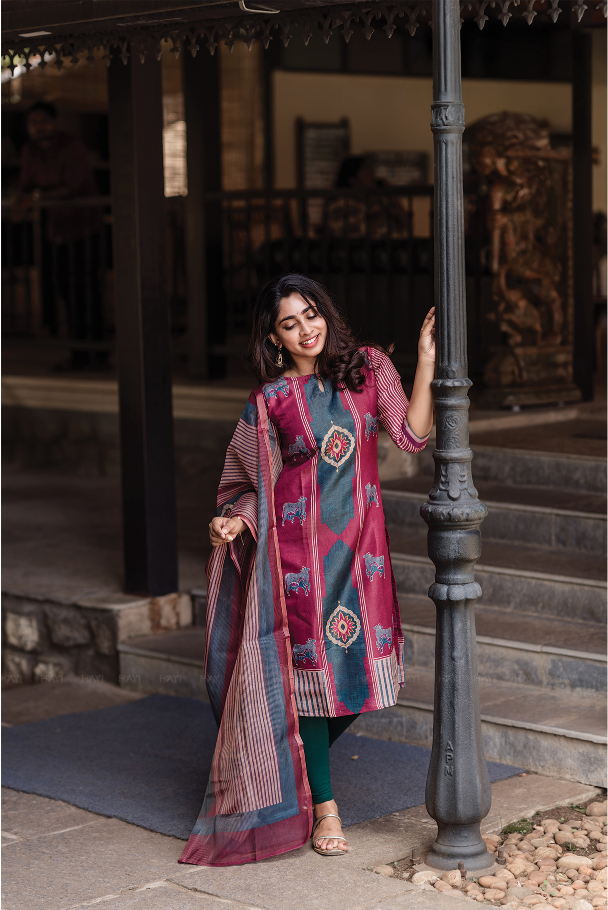 Rustic Grace Red 3 Piece Shimmer Tissue Blend Placement Printed Kurta with Pant &amp; Dupatta