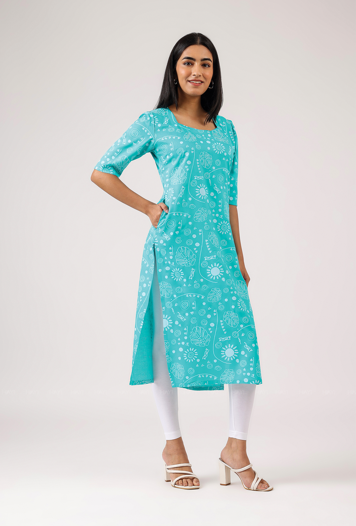 Mint Mirage with floral printed Viscose Kurta
