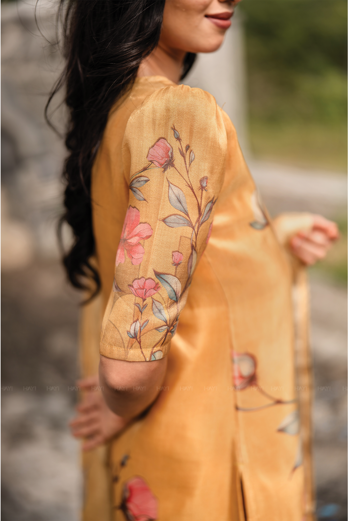 Floral Silkshine Yellow 3 Piece Shimmer Tissue Blend Floral Placement Printed Kurta with Pant &amp; Dupatta