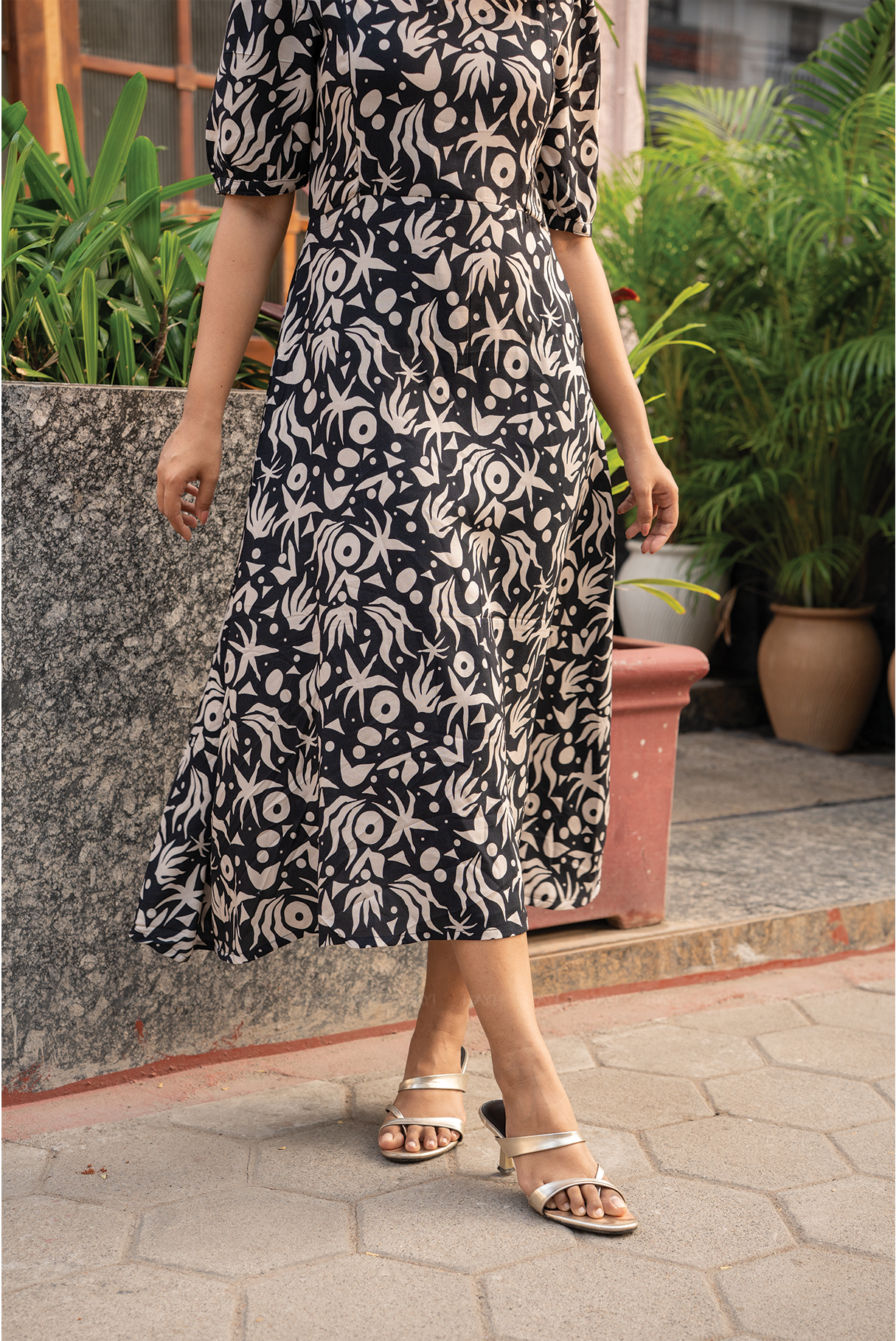 Luna Mist Dark Grey Printed Maternity and Feeding Viscose Dress