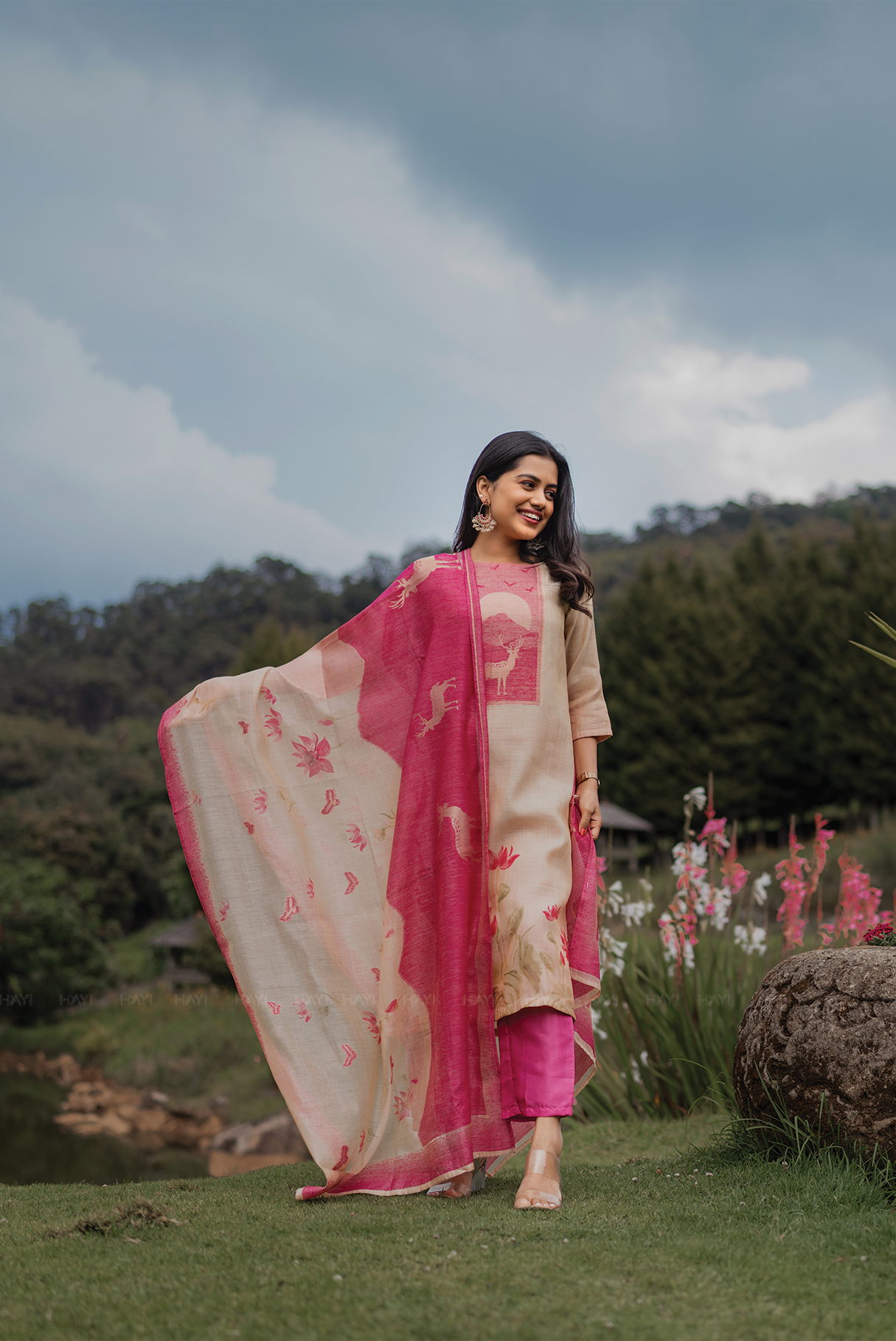 Lotus Lara Printed 3 Piece Tussar Silk Blend Kurta Set with Dupatta