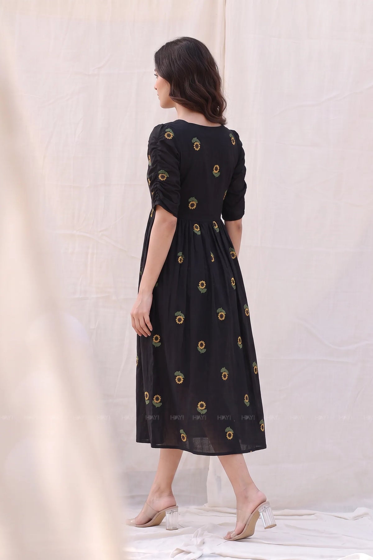 Daisy Dot Black Printed Maternity Maxi Dress with Side Zips