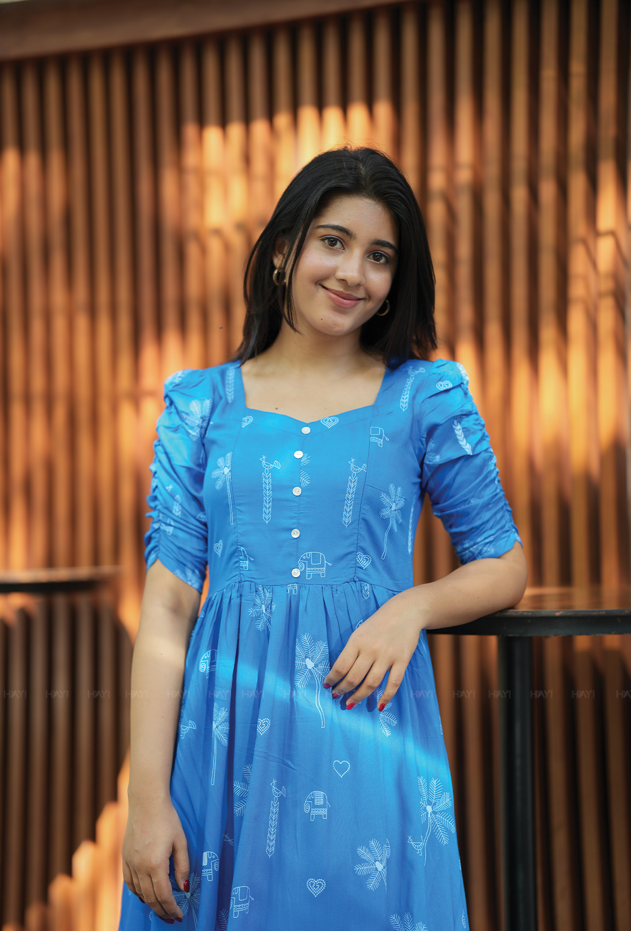 Radiant Blue with Dawn Dream floral printed Maternity and Feeding Dress