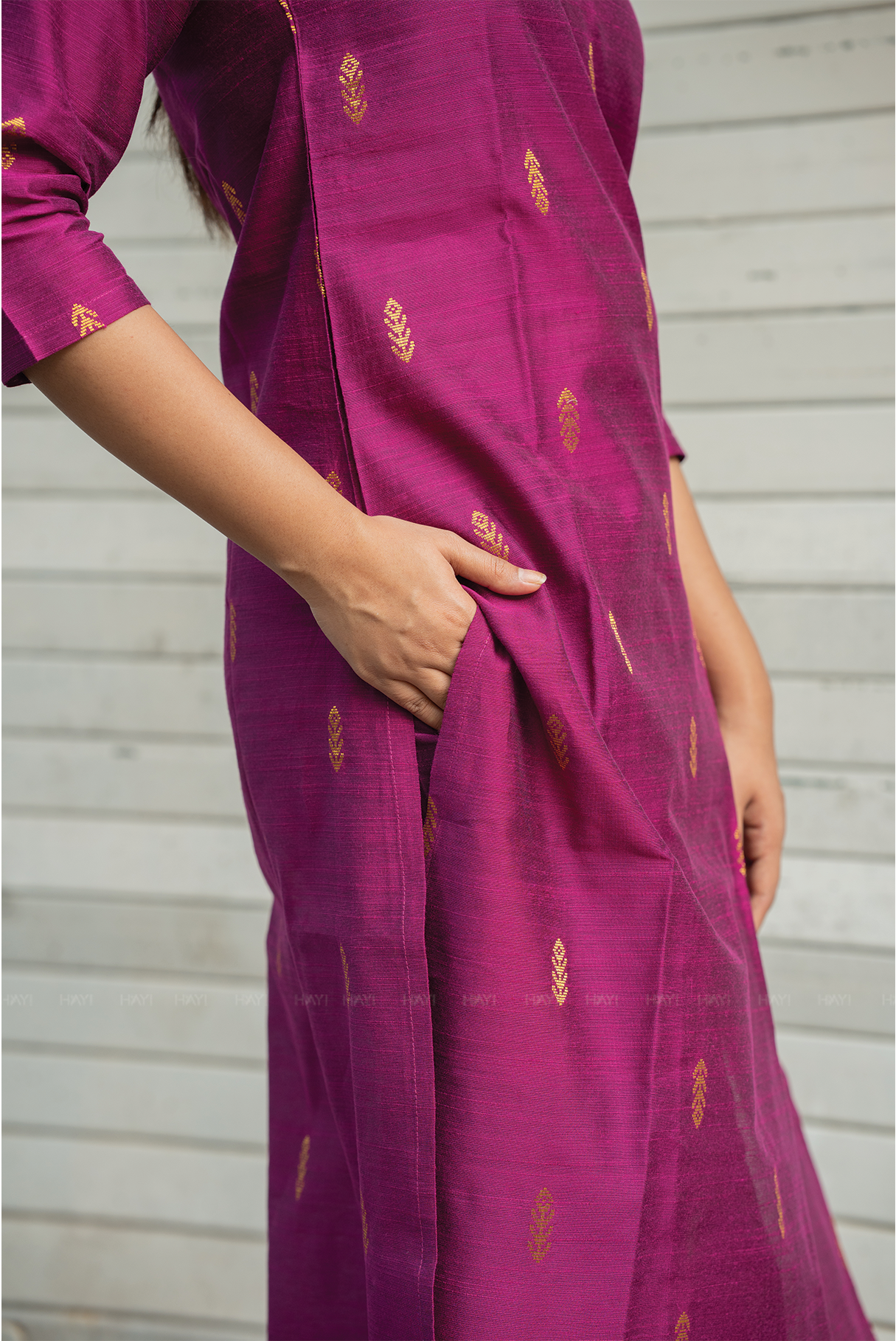 Madhura Deep Pink Viscose Jacquard Weave Co-ord with V-Neck &amp; 3/4th Sleeves