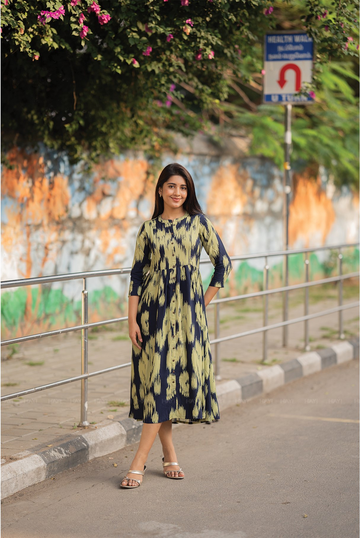 Indie Sky Navy Printed Maternity and Feeding Viscose Dress