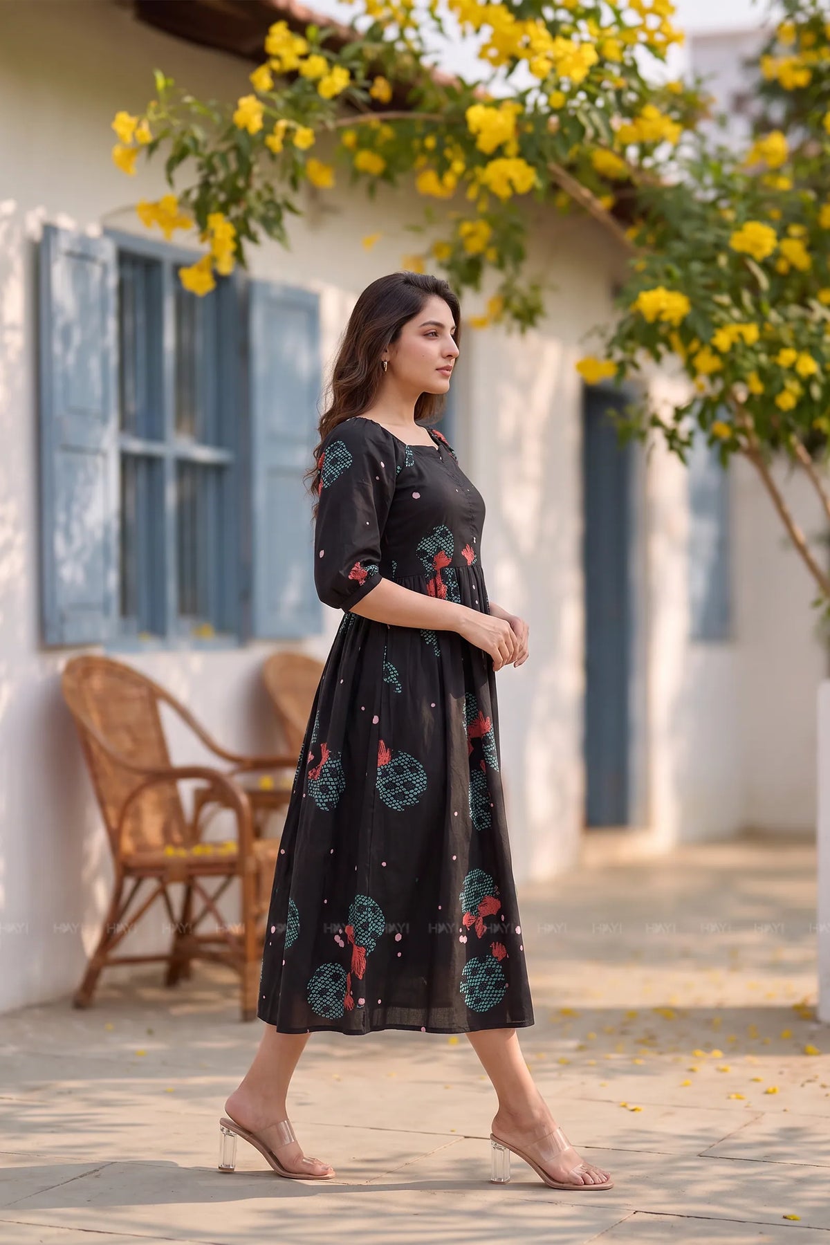 Kuro Sakura Black Printed Maternity Maxi Dress