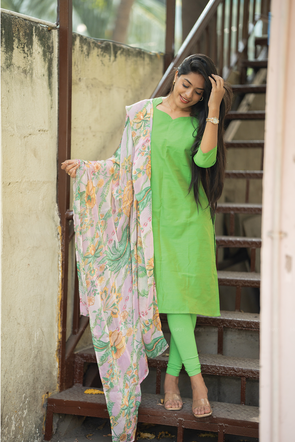 Floral Charmist Solid  2 Piece Raw silk blend Kurta with Printed  Dupatta