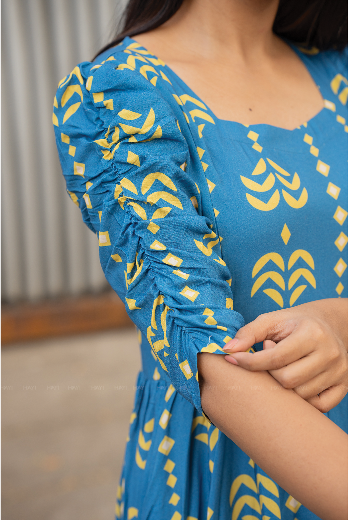 Rhythm Weave Blue Printed Maternity and Feeding Viscose Dress