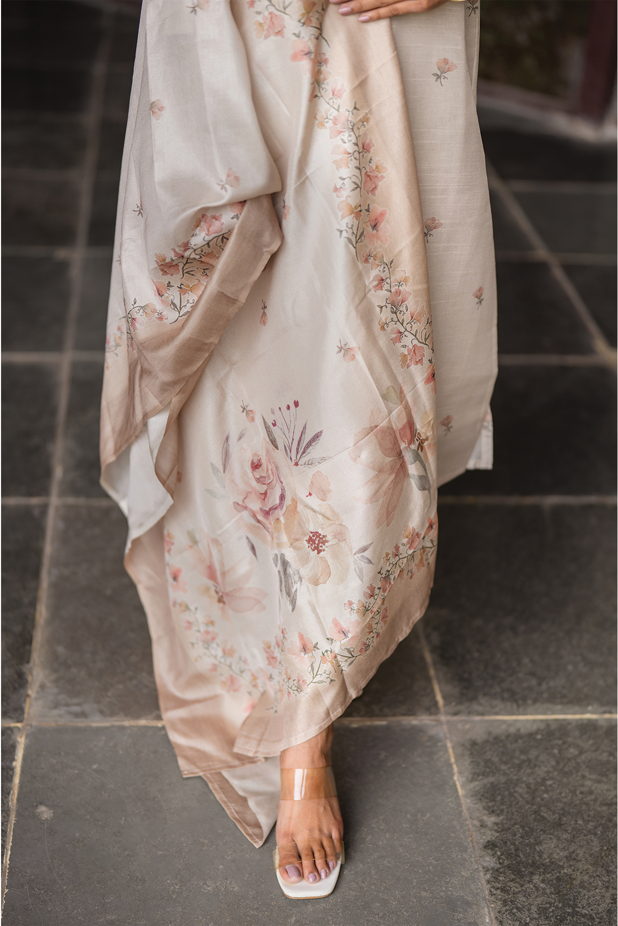 Ivory Grace Embroidered &amp; Printed 3 Piece Tussar Silk Blend Kurti Set with Dupatta