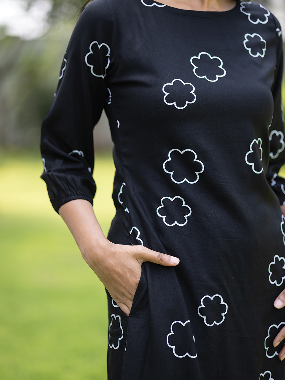 Lunar Whisper Black Co-ord with Boat neck &amp; 3/4th sleeves