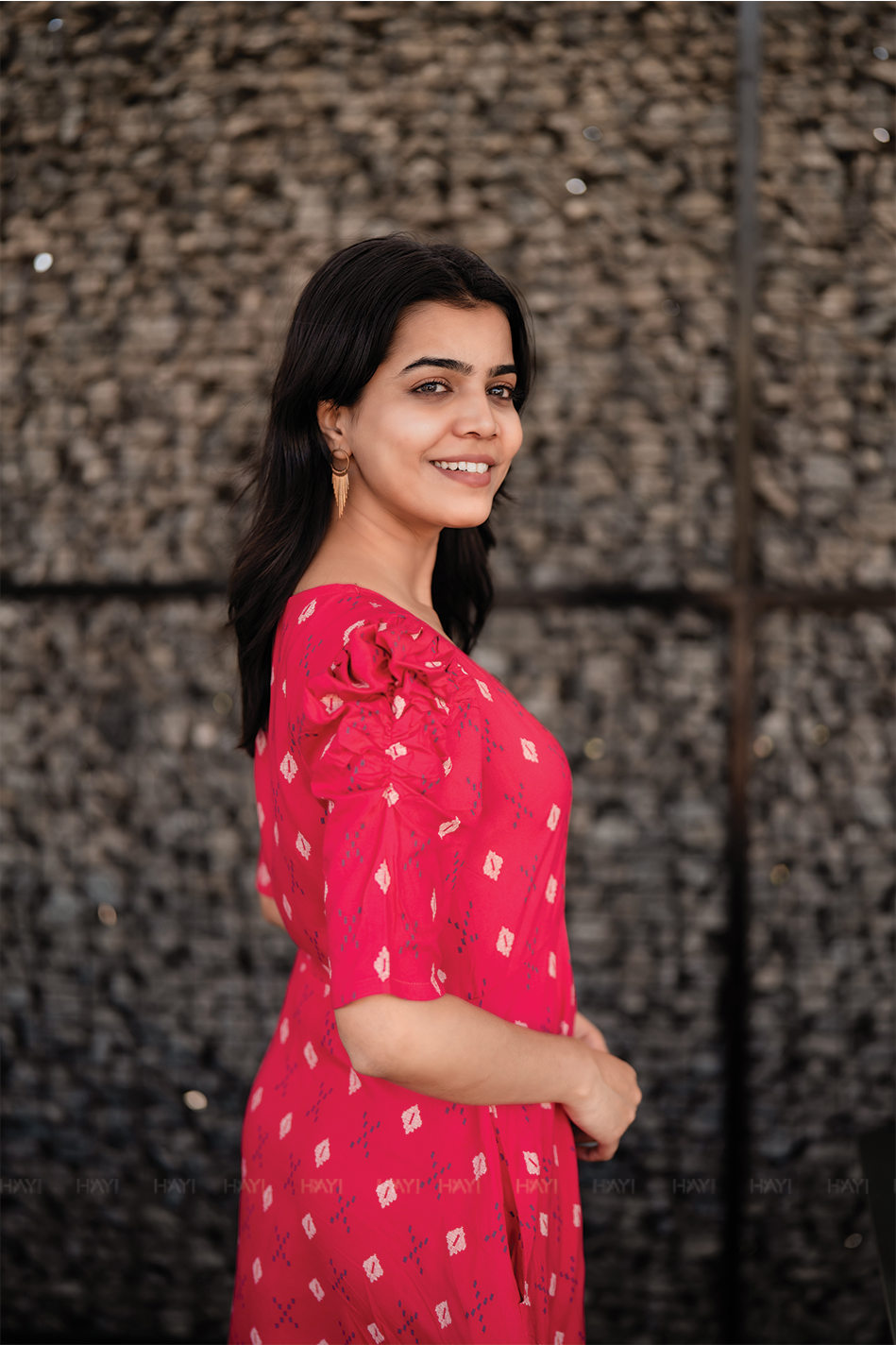 Redloom Cotton Dress with Sweetheart neck &amp; Leg-O-Mutton Sleeves