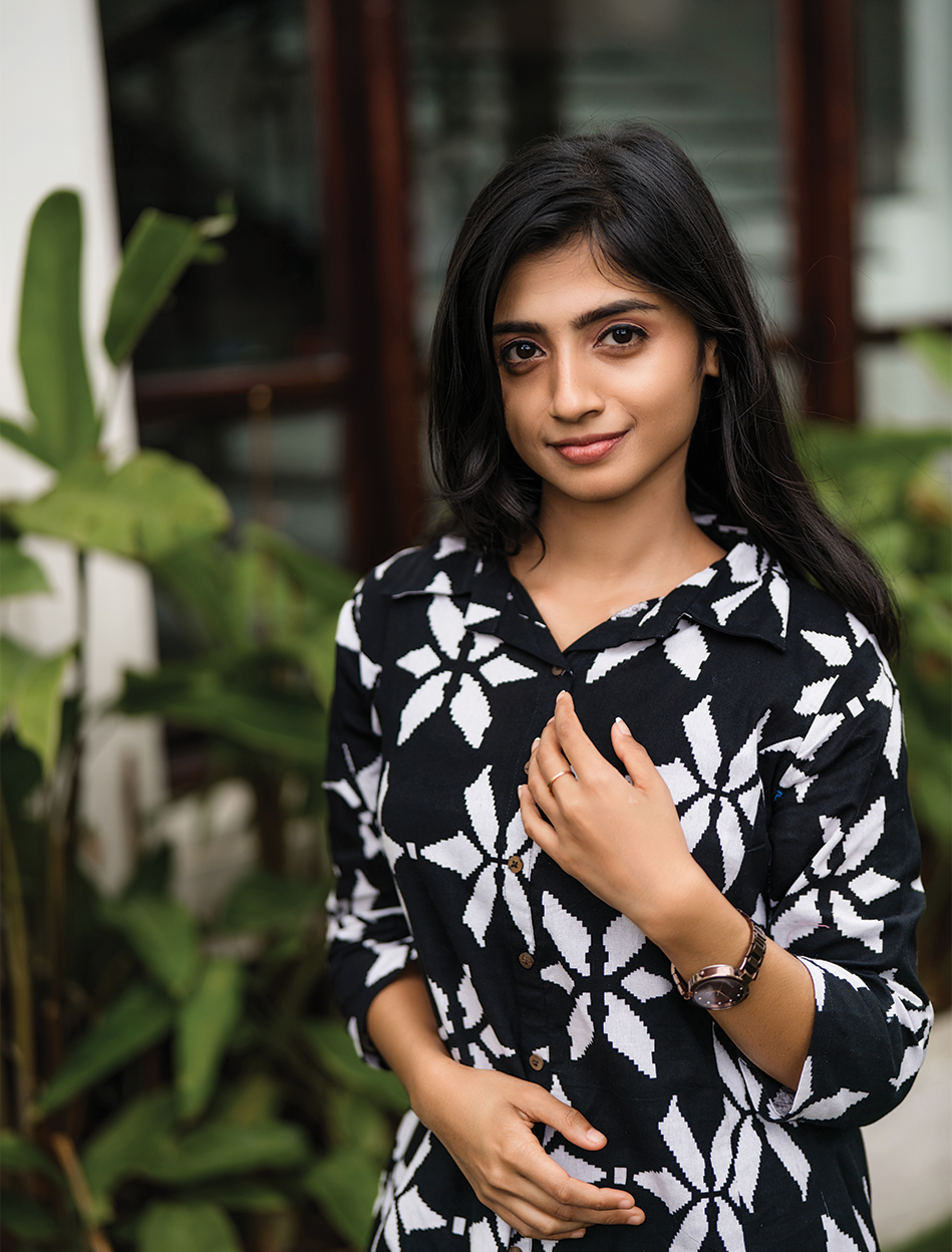 Charcoal Charm Black Cotton Flex Co-ord with Shirt Collar &amp; Elbow sleeves