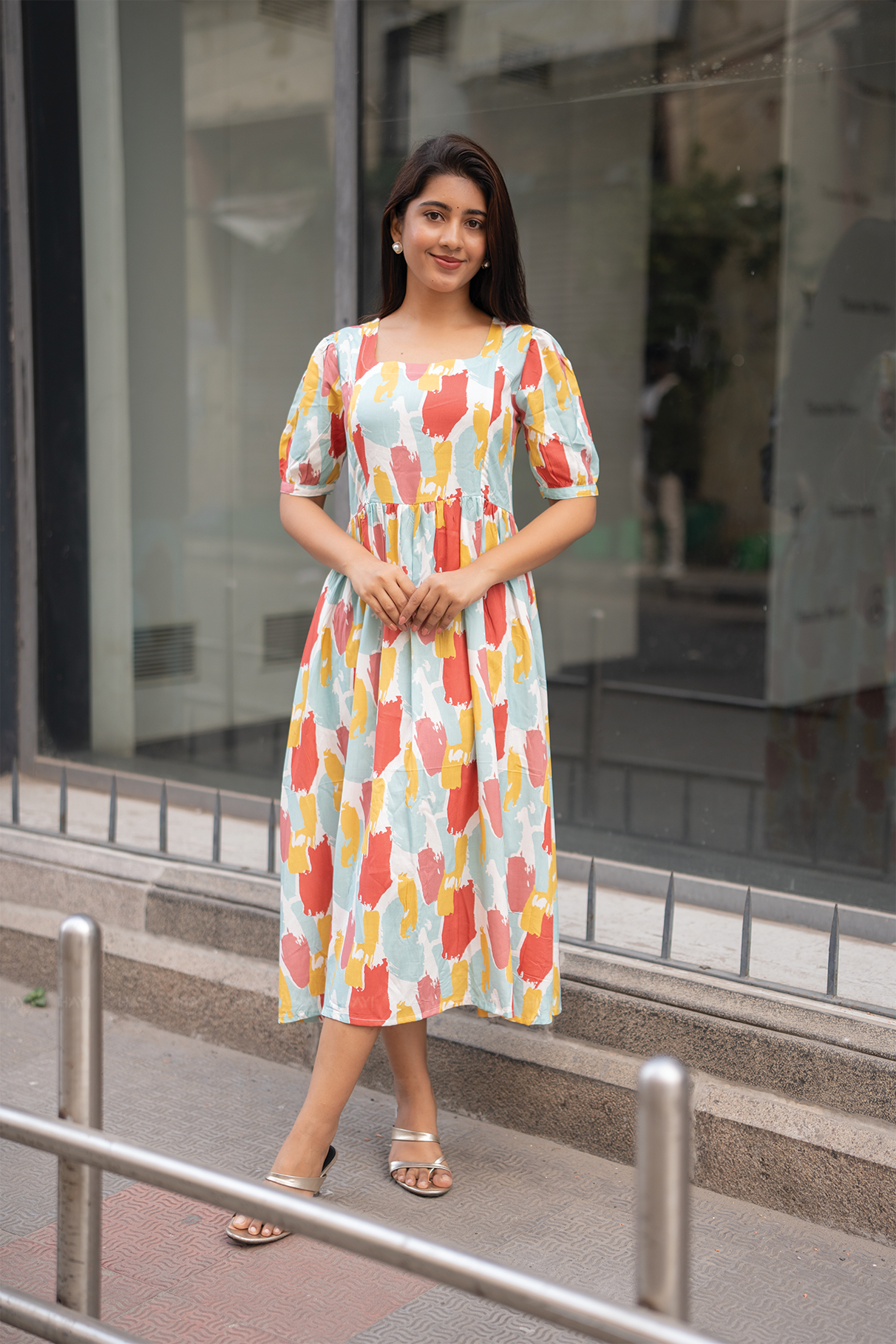 Candy Stroke White Printed Maternity and Feeding Viscose Dress