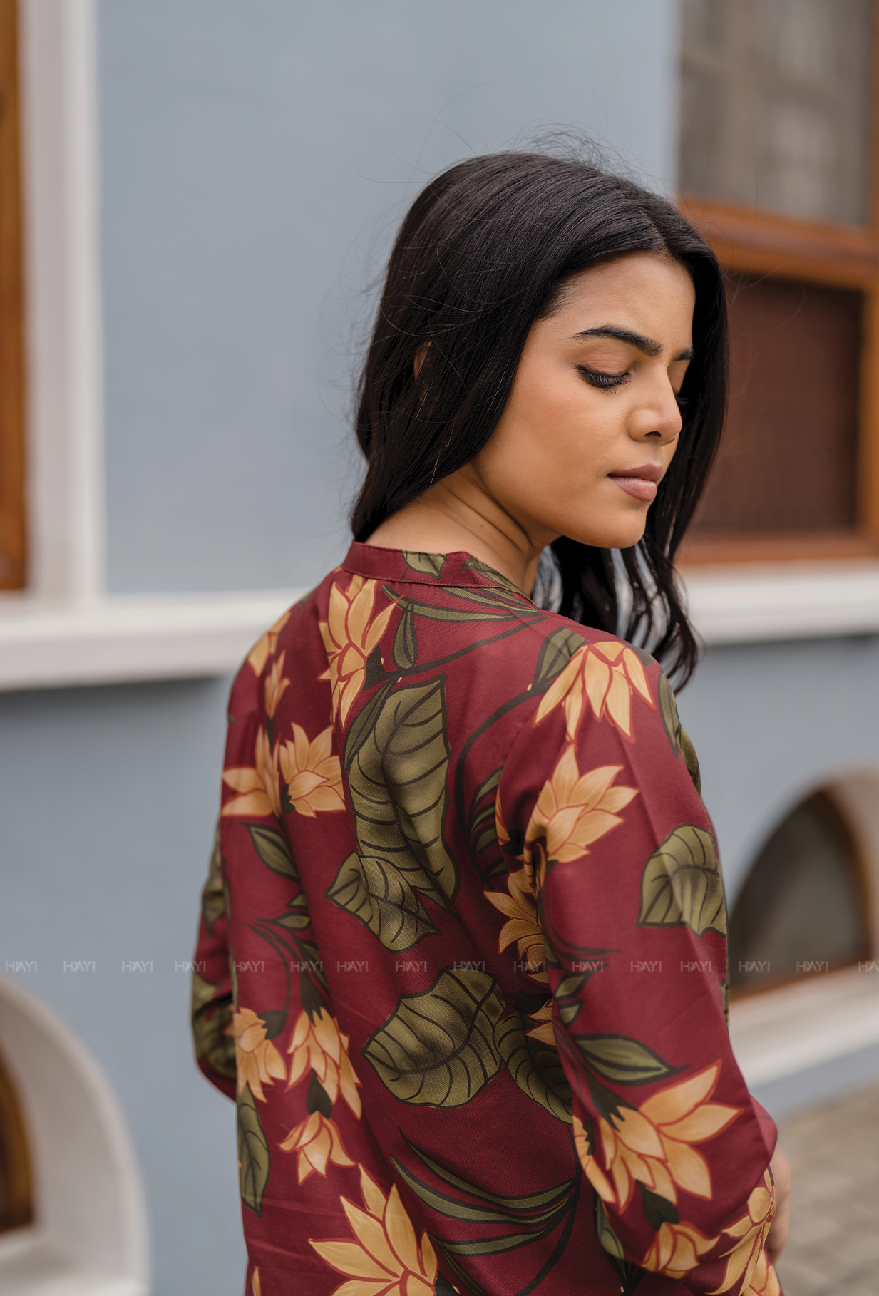 Terra Red with Earthy Boho floral printed Man-made Fibre Co Ords