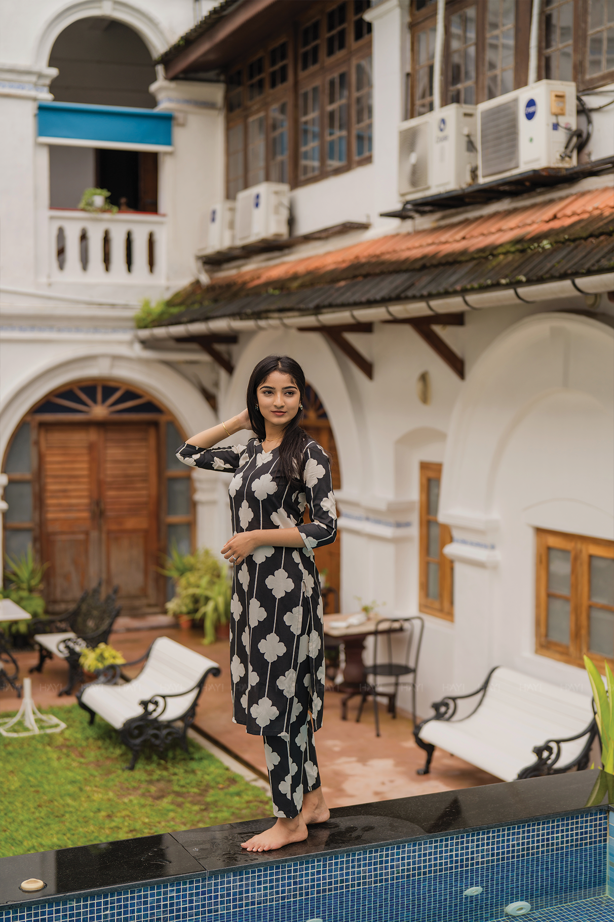 Blushstem Black Viscose Co-ord with V-Neck &amp; Floral Print