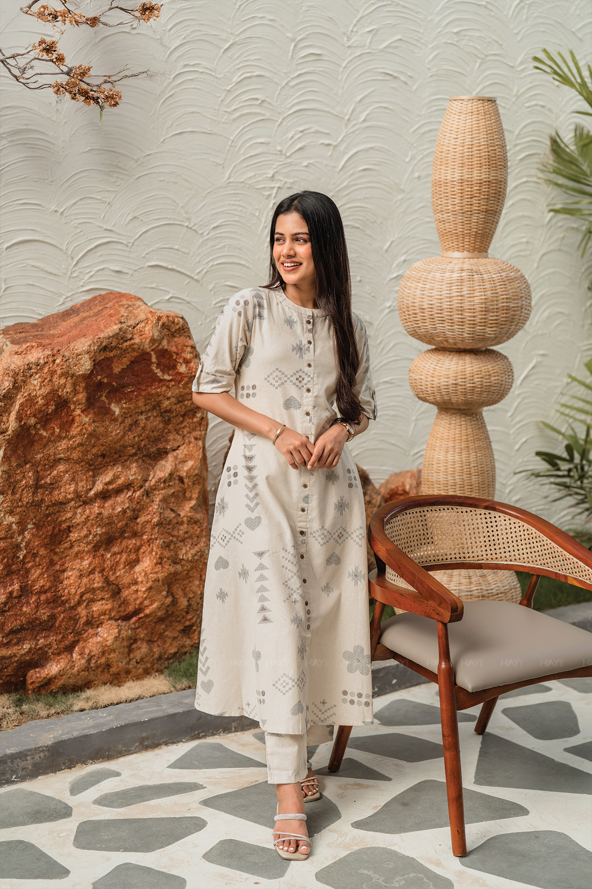 Desert Bloom Sandal Cotton Blend Co-ord with Chinese Collar