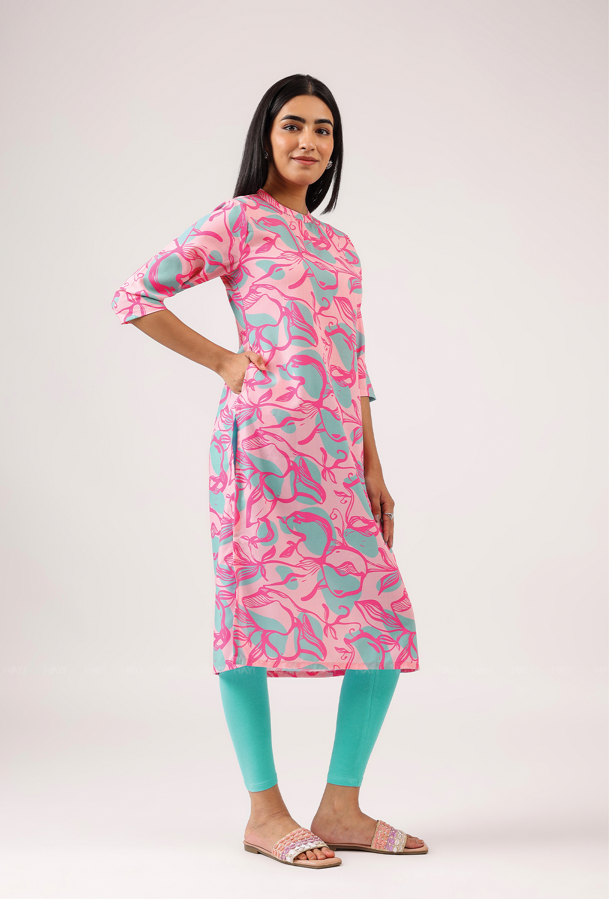 Secret Pink with Shadow And Bloom printed Cambric blend Kurta
