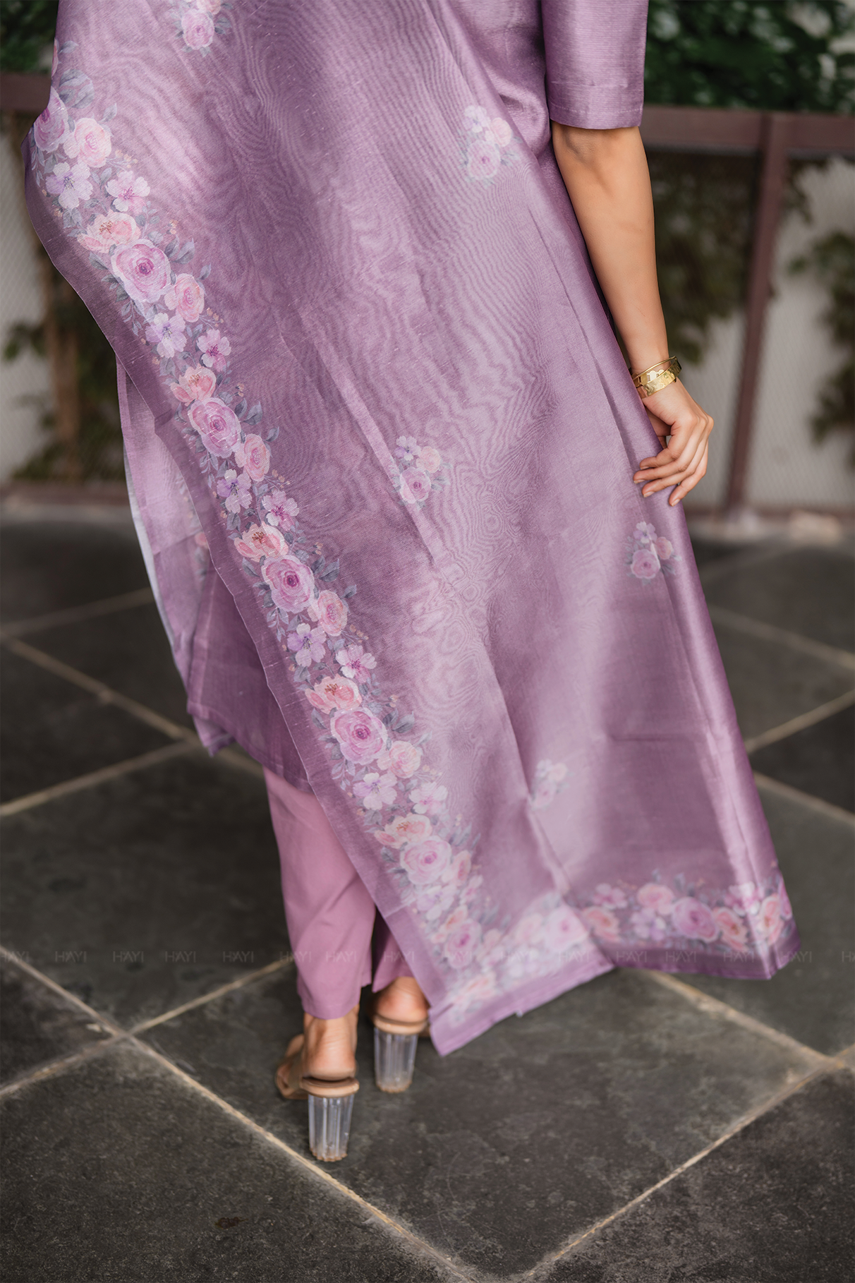 Divine Lilac Lavender Embroidered 3 Piece Organza Silk Blend Kurti Set with Dupatta