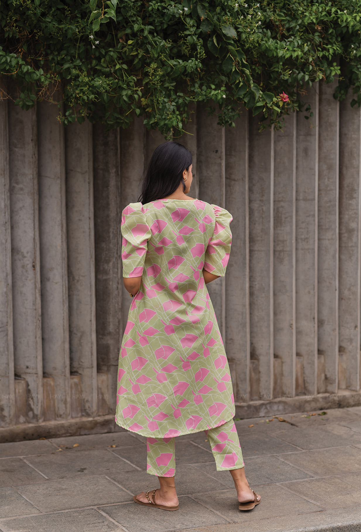 Rinth Green with Whimsical Bloom printed Linen Blend Co Ords