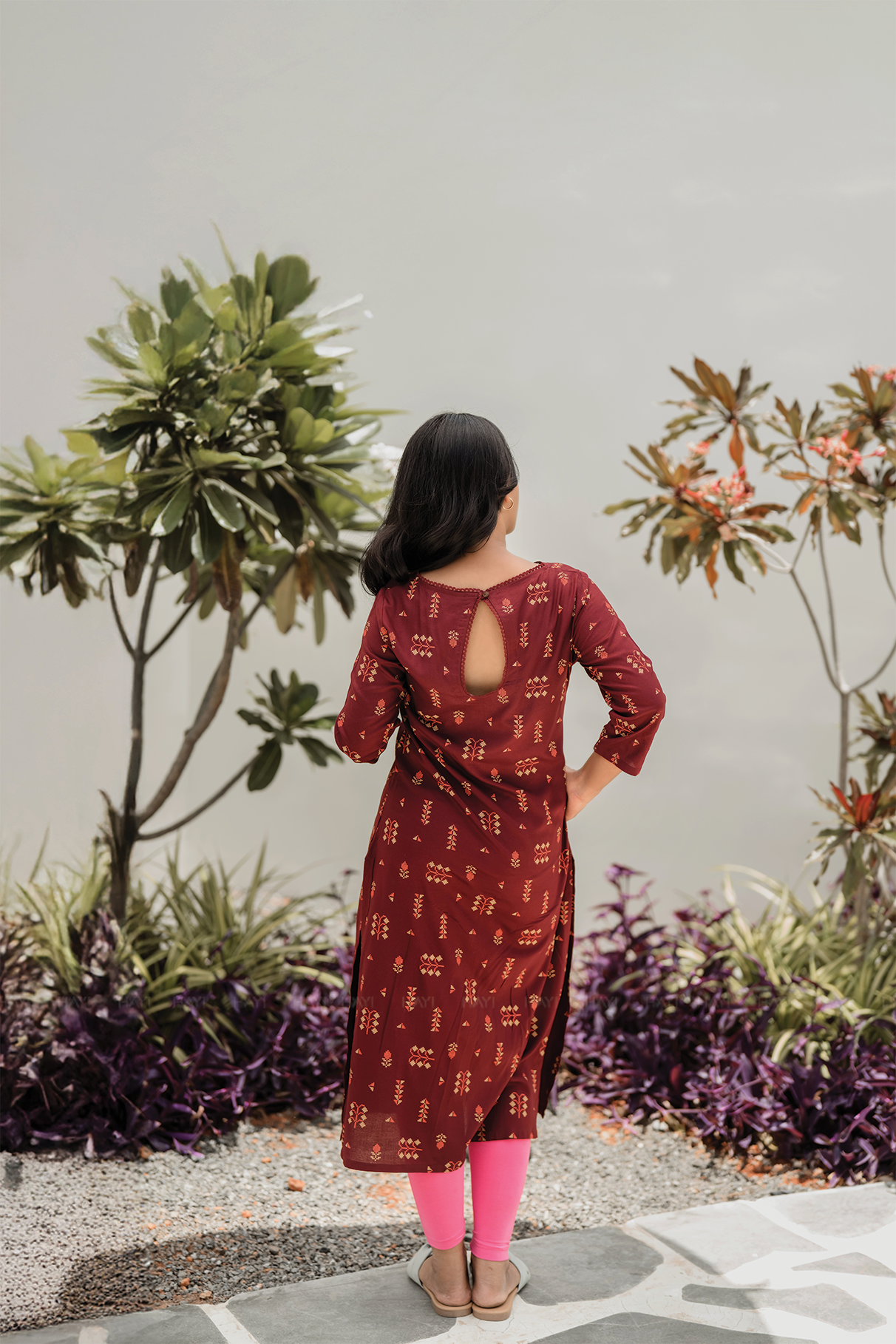 Jade Brown with Tribal Noir printed Viscose Kurta
